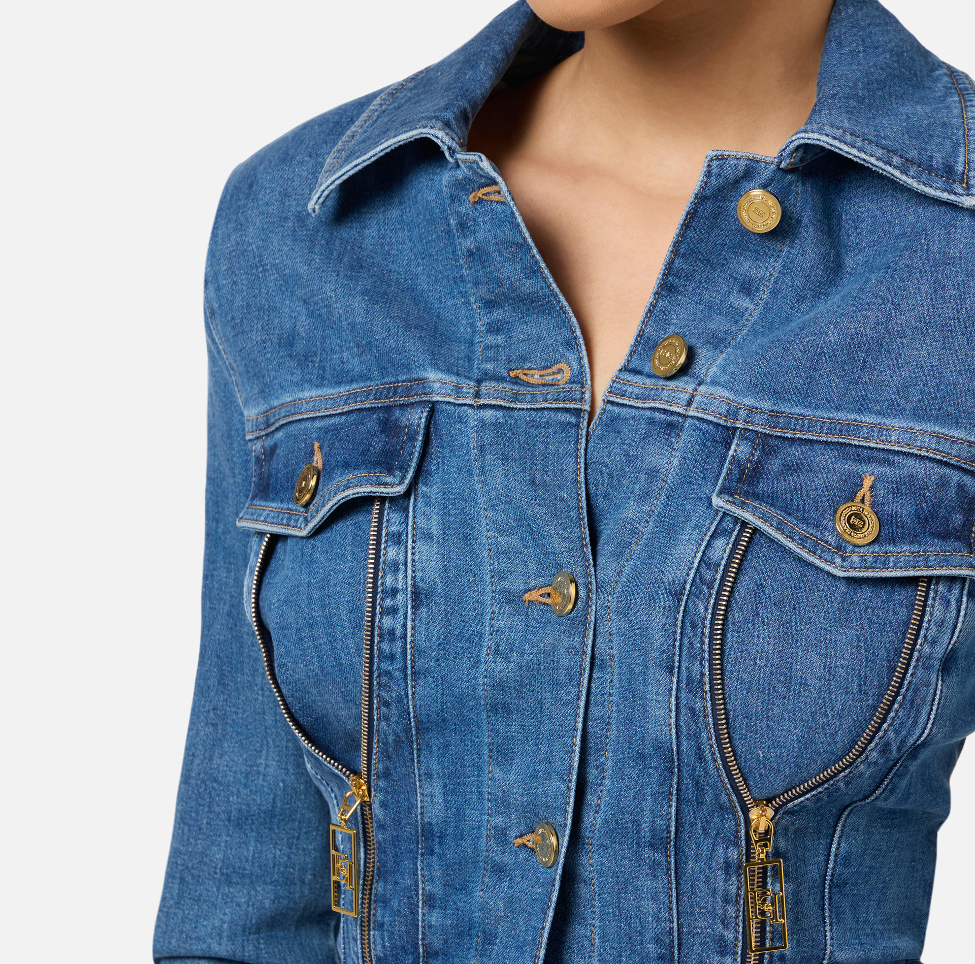 Tuta in denim con zip e spalline - Elisabetta Franchi