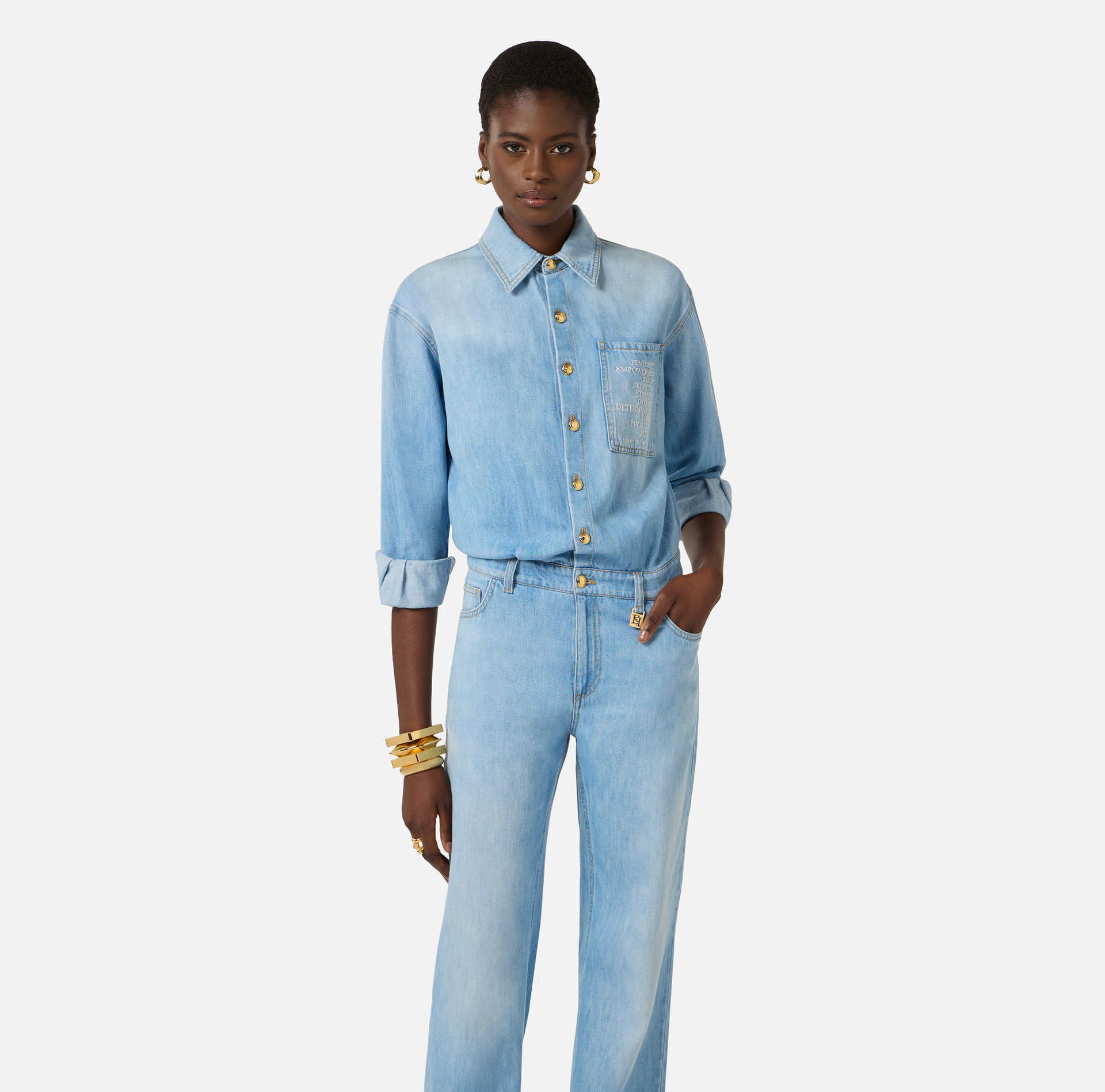 Combinaison en denim avec détail lettrage - Elisabetta Franchi