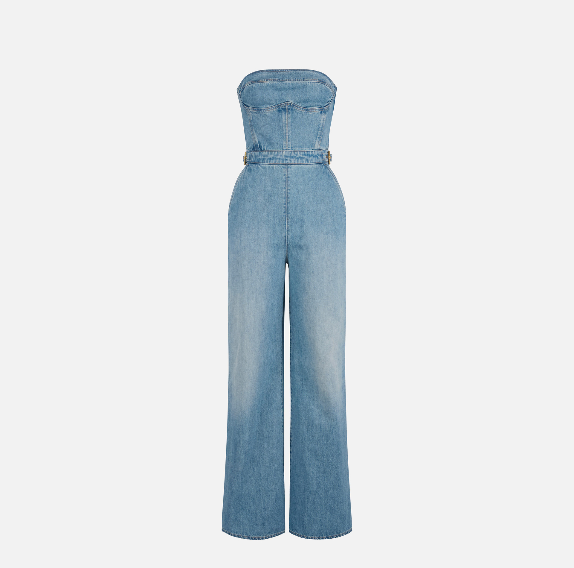 Tuta bustier in denim con fibbie