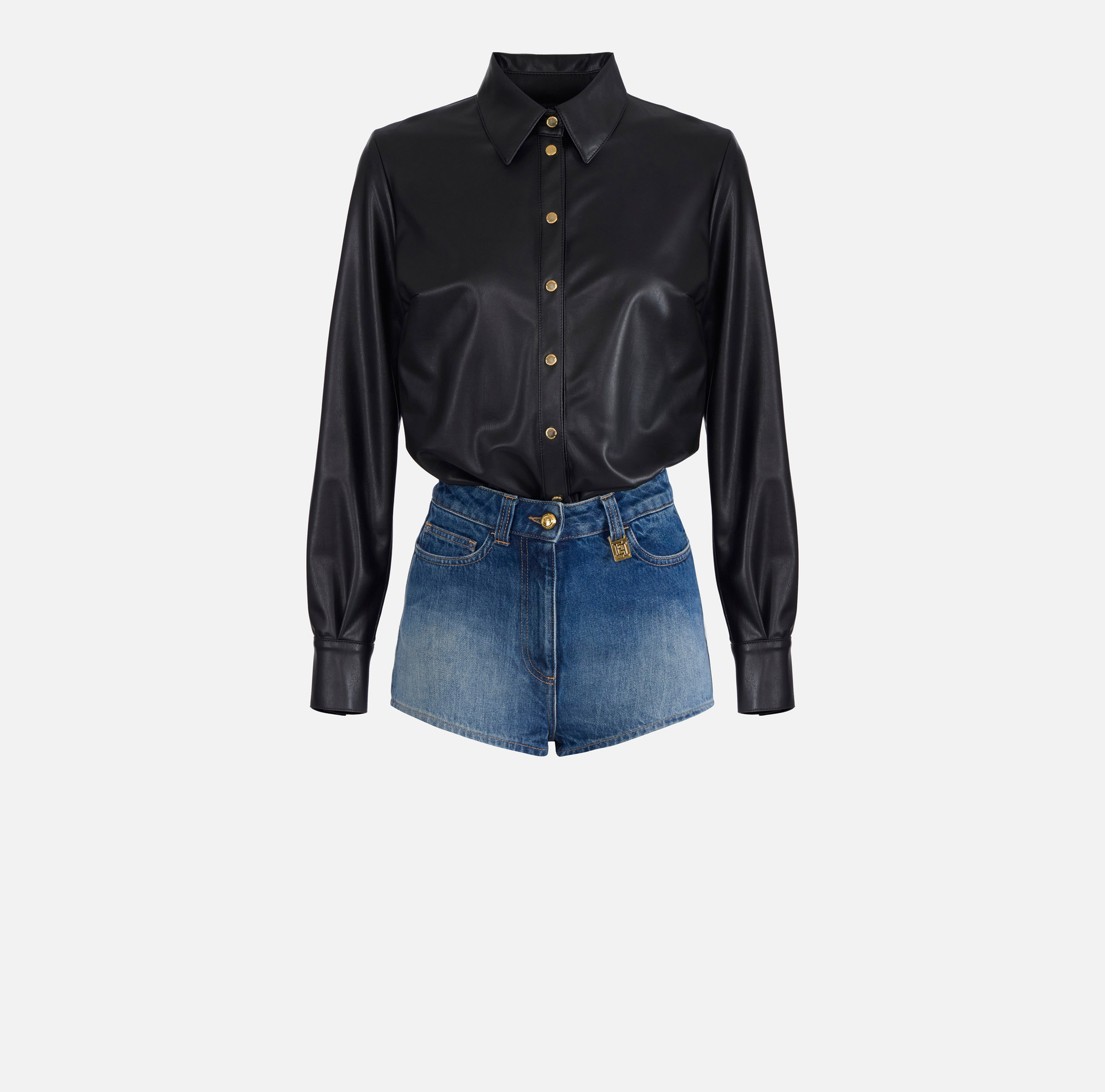 Combinaison en tissu effet cuir nappa et denim - Elisabetta Franchi