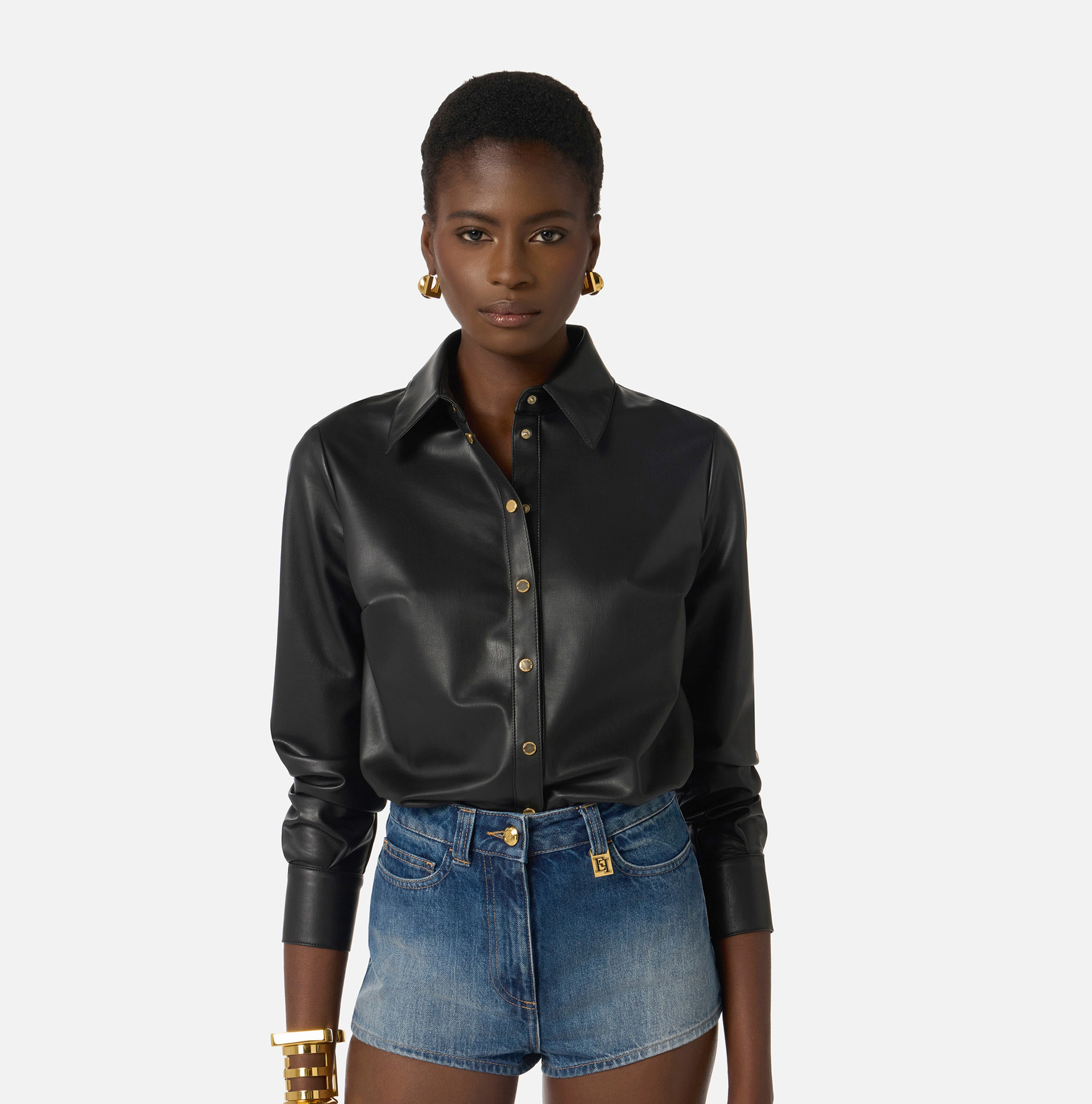 Combinaison en tissu effet cuir nappa et denim - Elisabetta Franchi