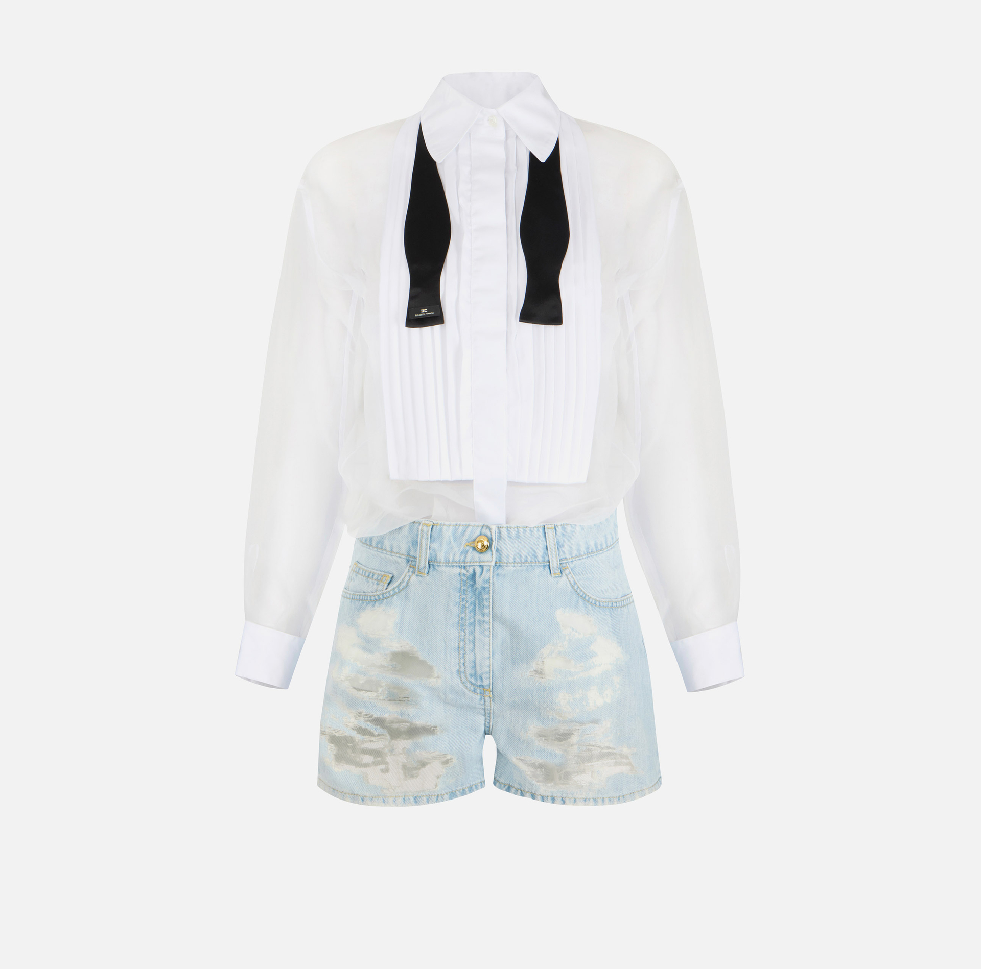 Tuta in organza e denim con papillon