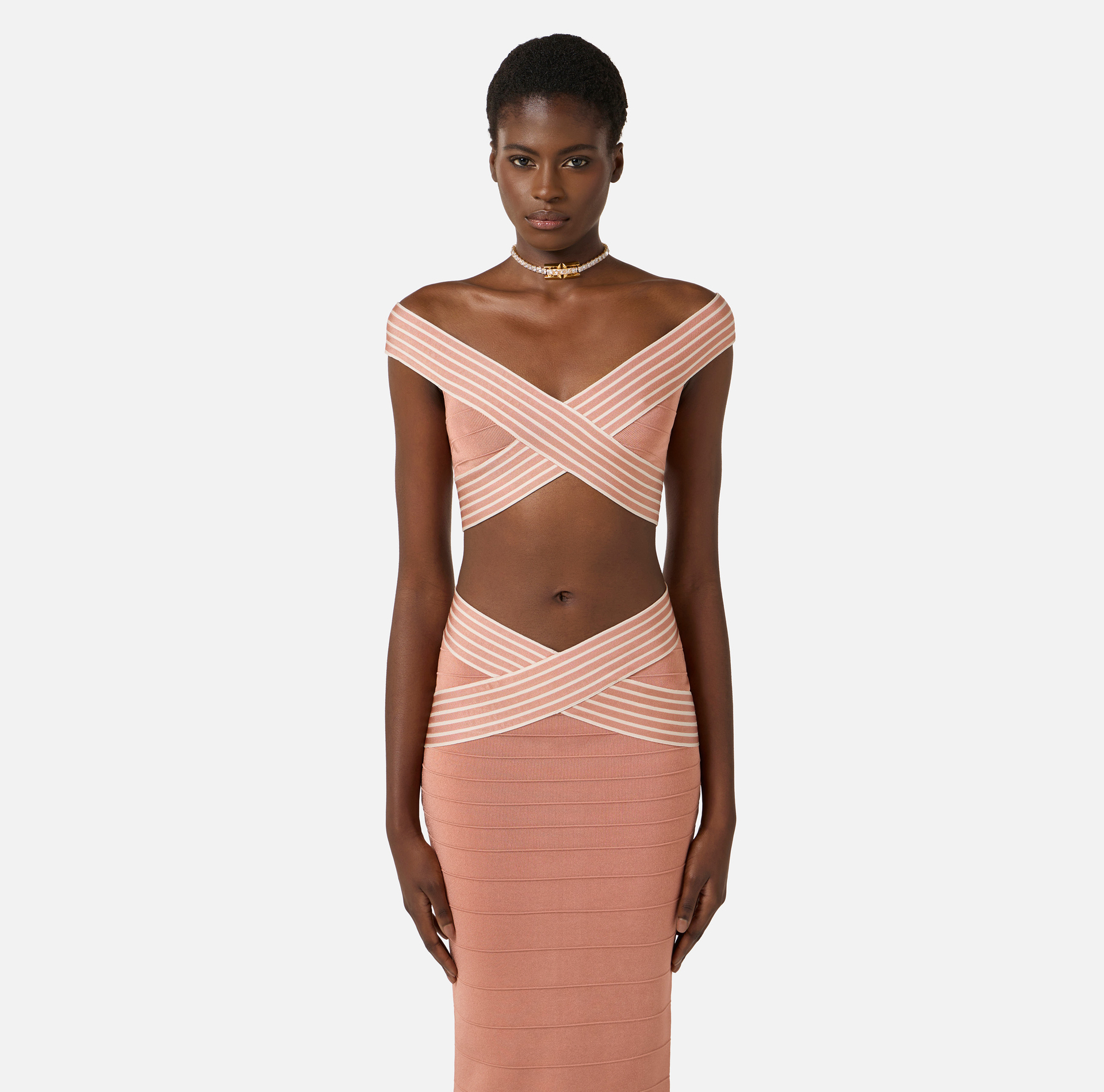 Knit fabric top with striped bands - Elisabetta Franchi