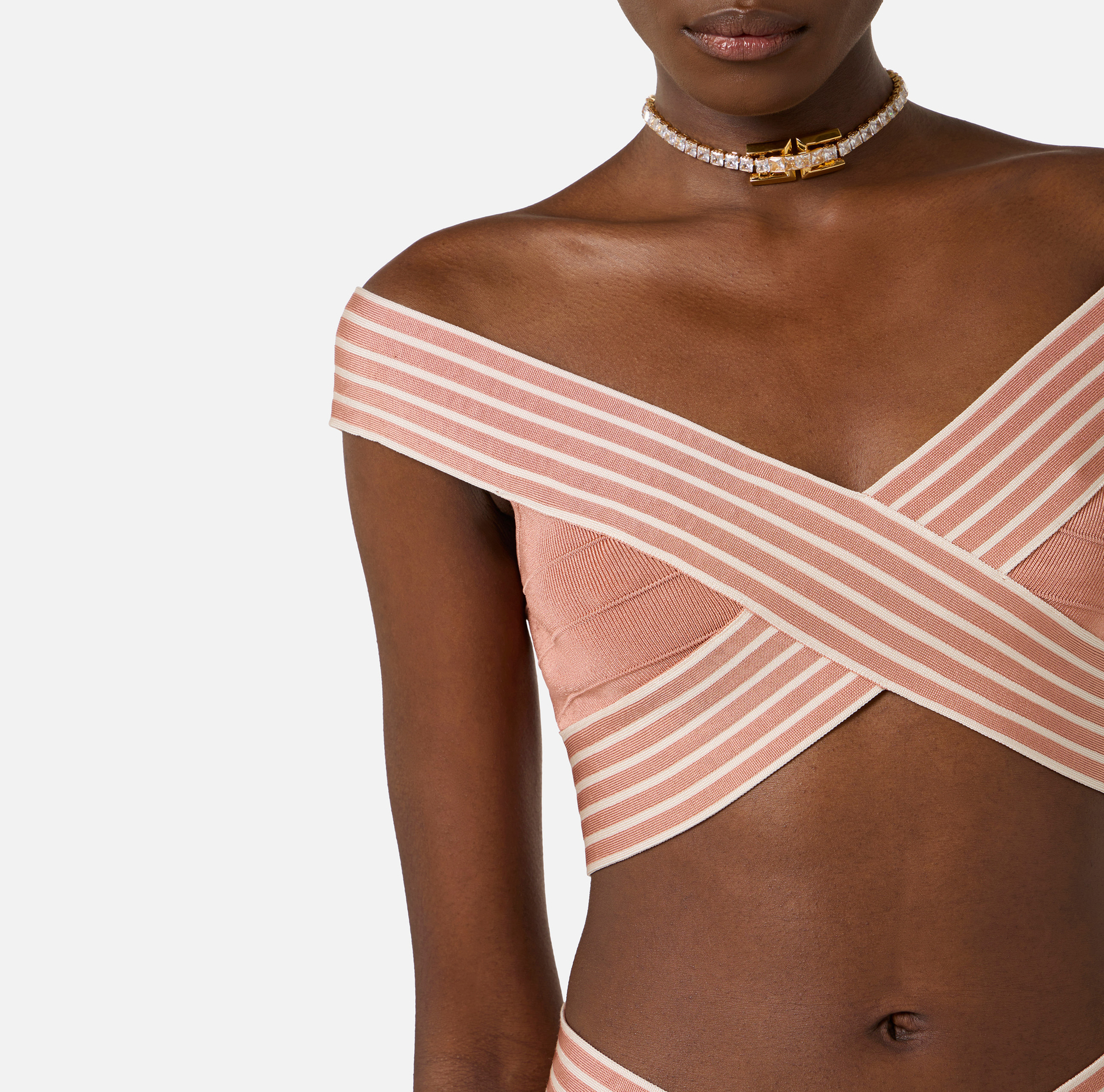 Knit fabric top with striped bands - Elisabetta Franchi