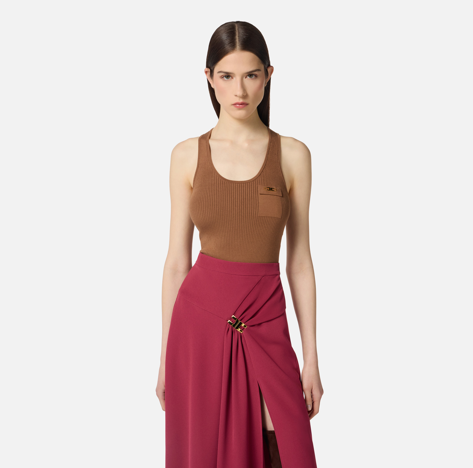Top in ribbed knit fabric with breast pocket - Elisabetta Franchi