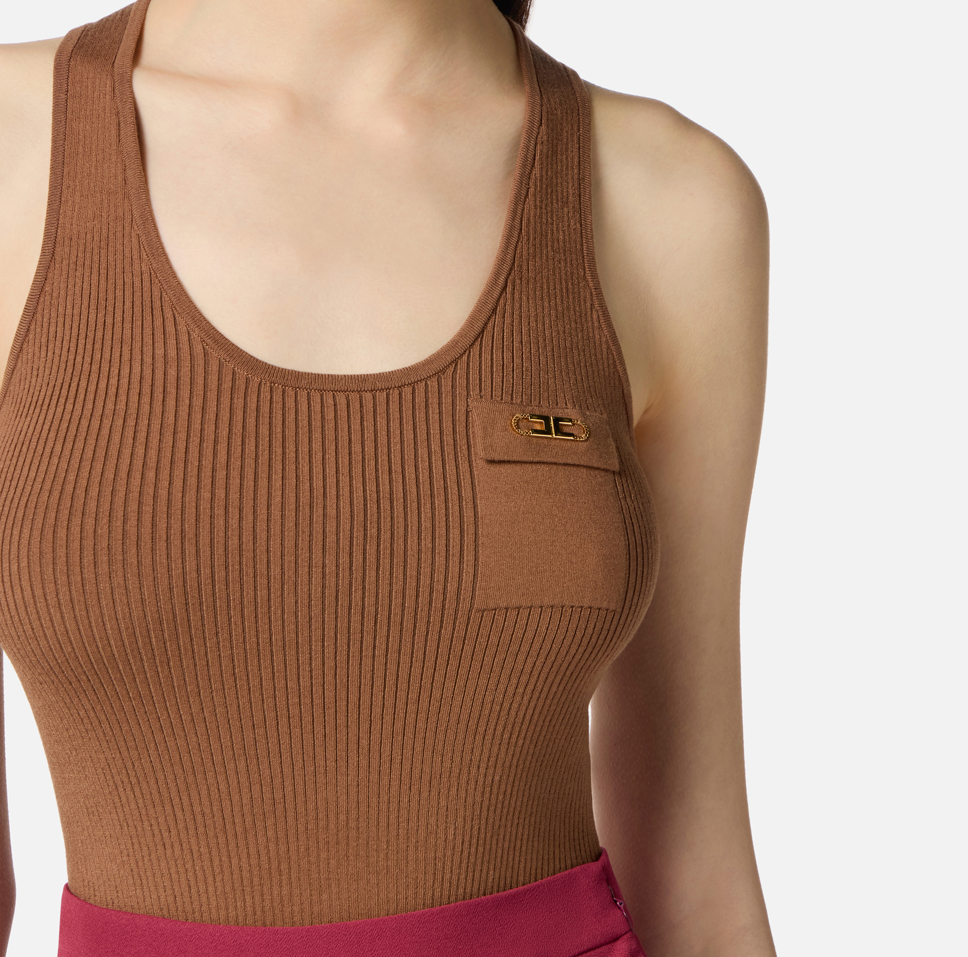 Top in ribbed knit fabric with breast pocket - Elisabetta Franchi