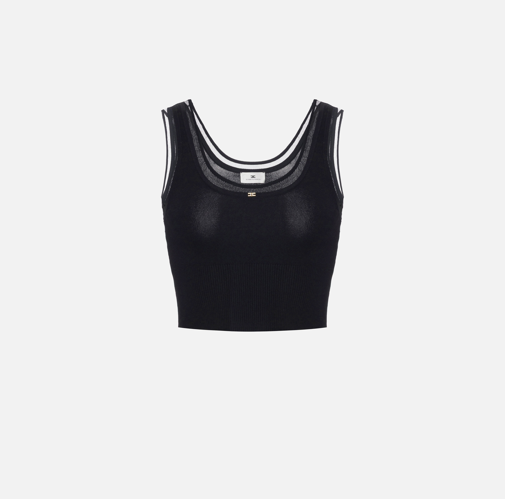 Top de punto canalé con logotipo joya - Elisabetta Franchi