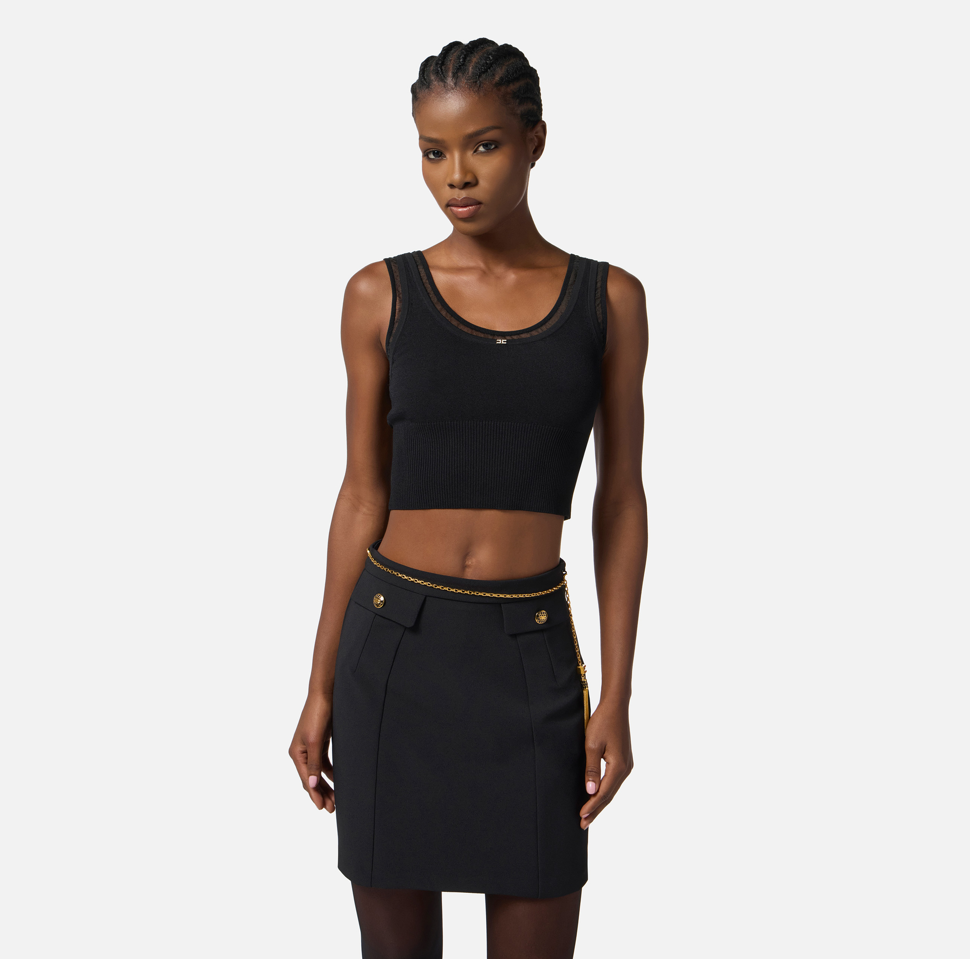 Top de punto canalé con logotipo joya - Elisabetta Franchi