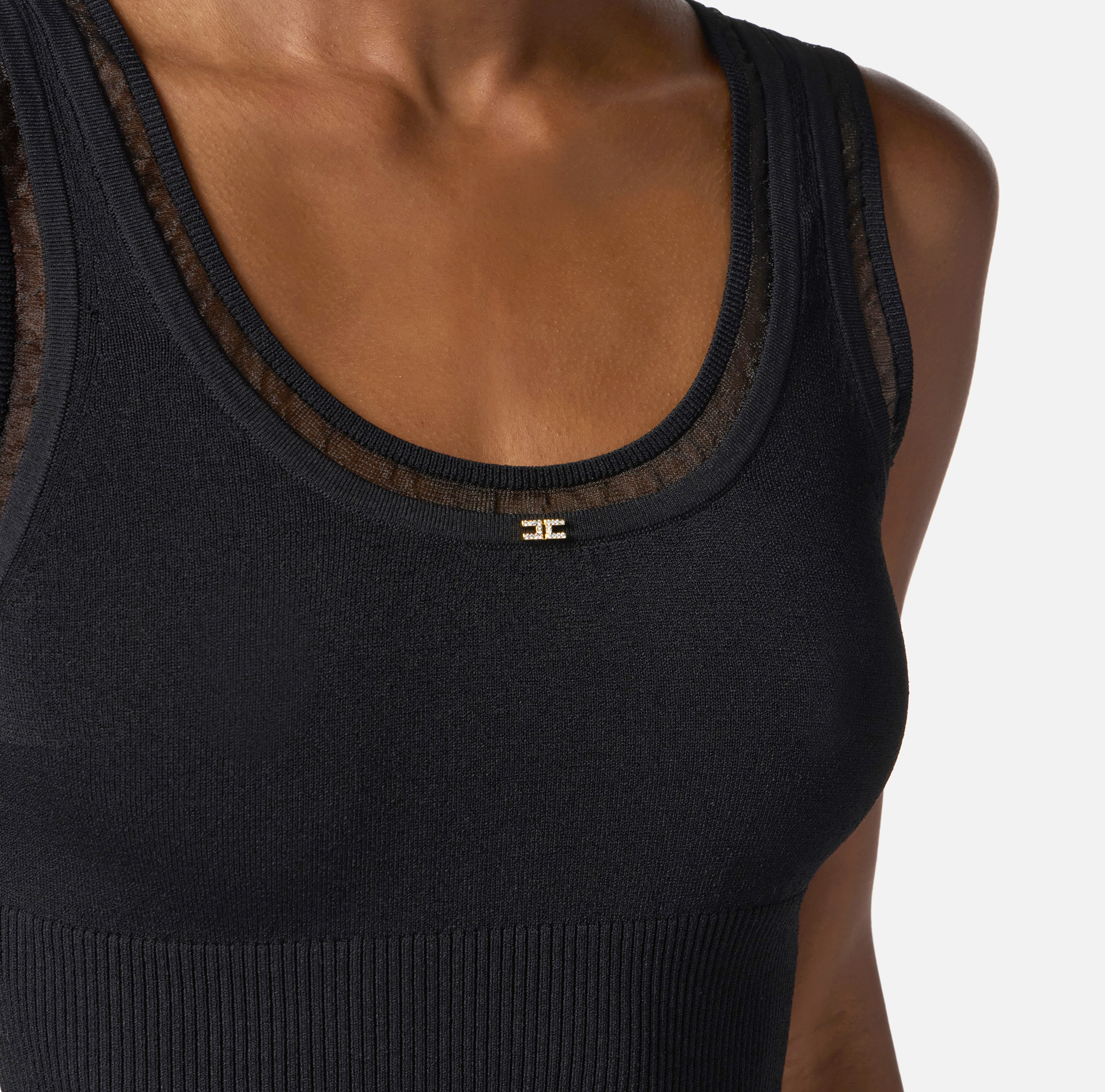 Top de punto canalé con logotipo joya - Elisabetta Franchi