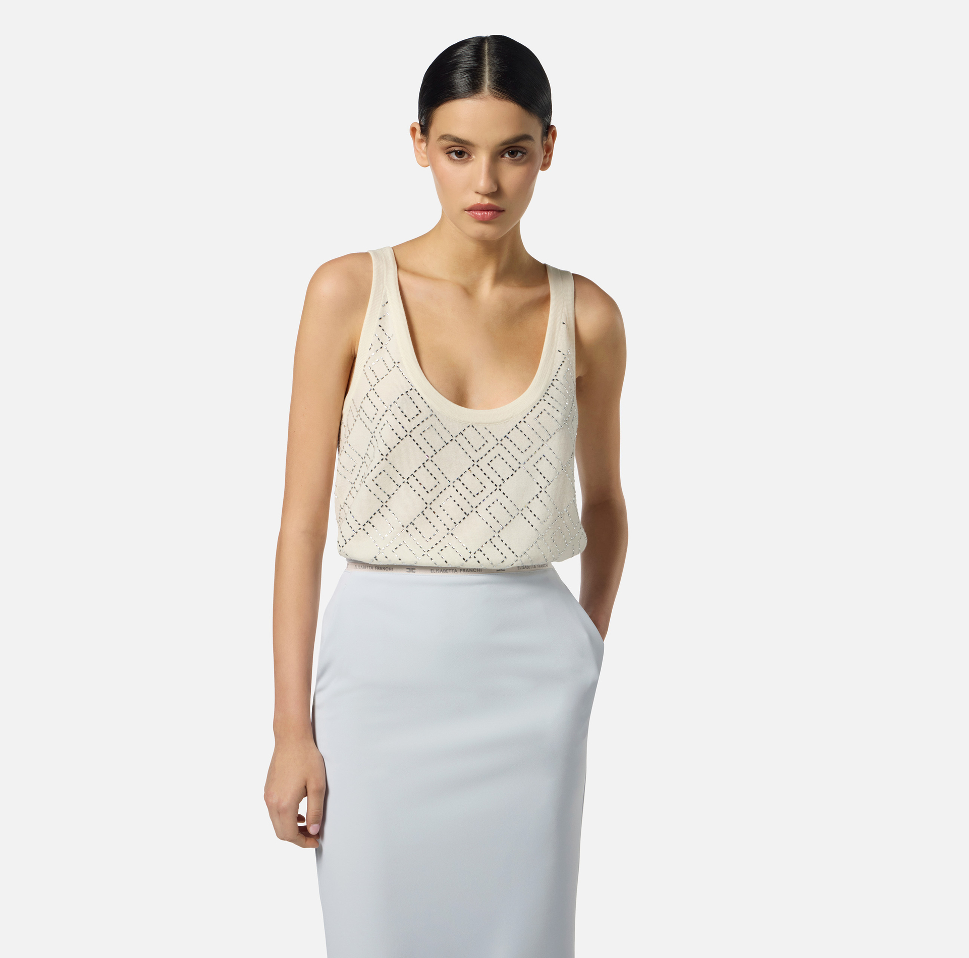 Top de lana lisa con cristales - Elisabetta Franchi