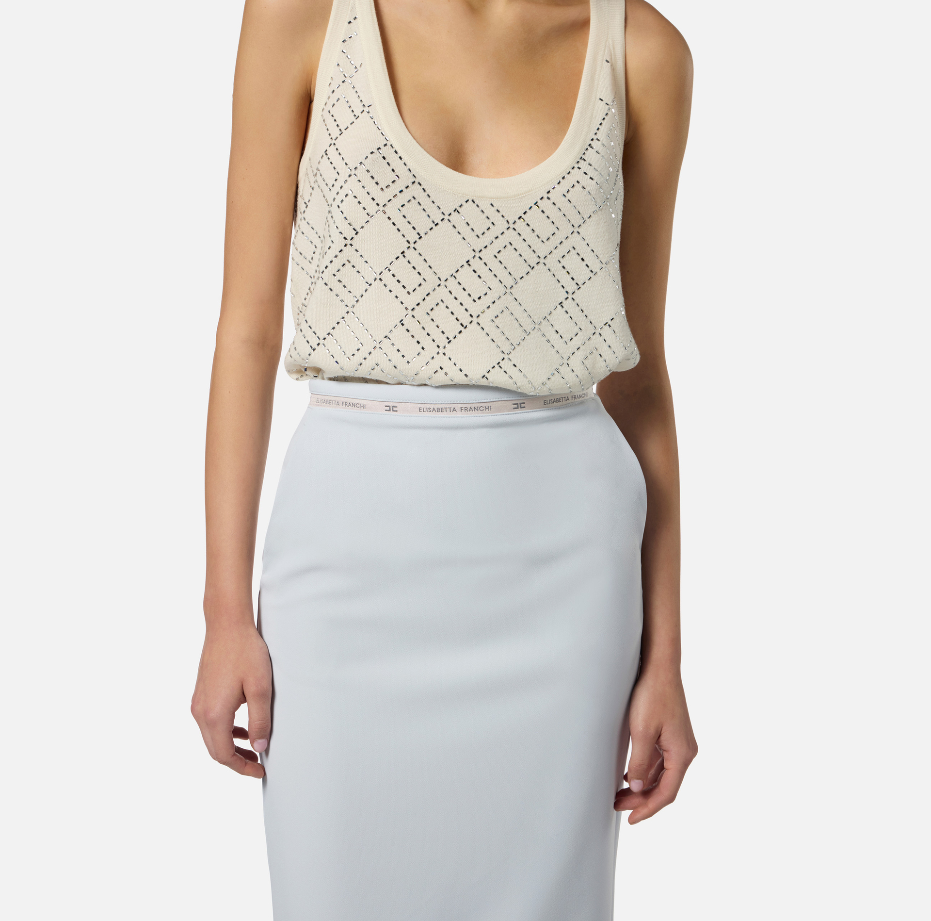 Top de lana lisa con cristales - Elisabetta Franchi