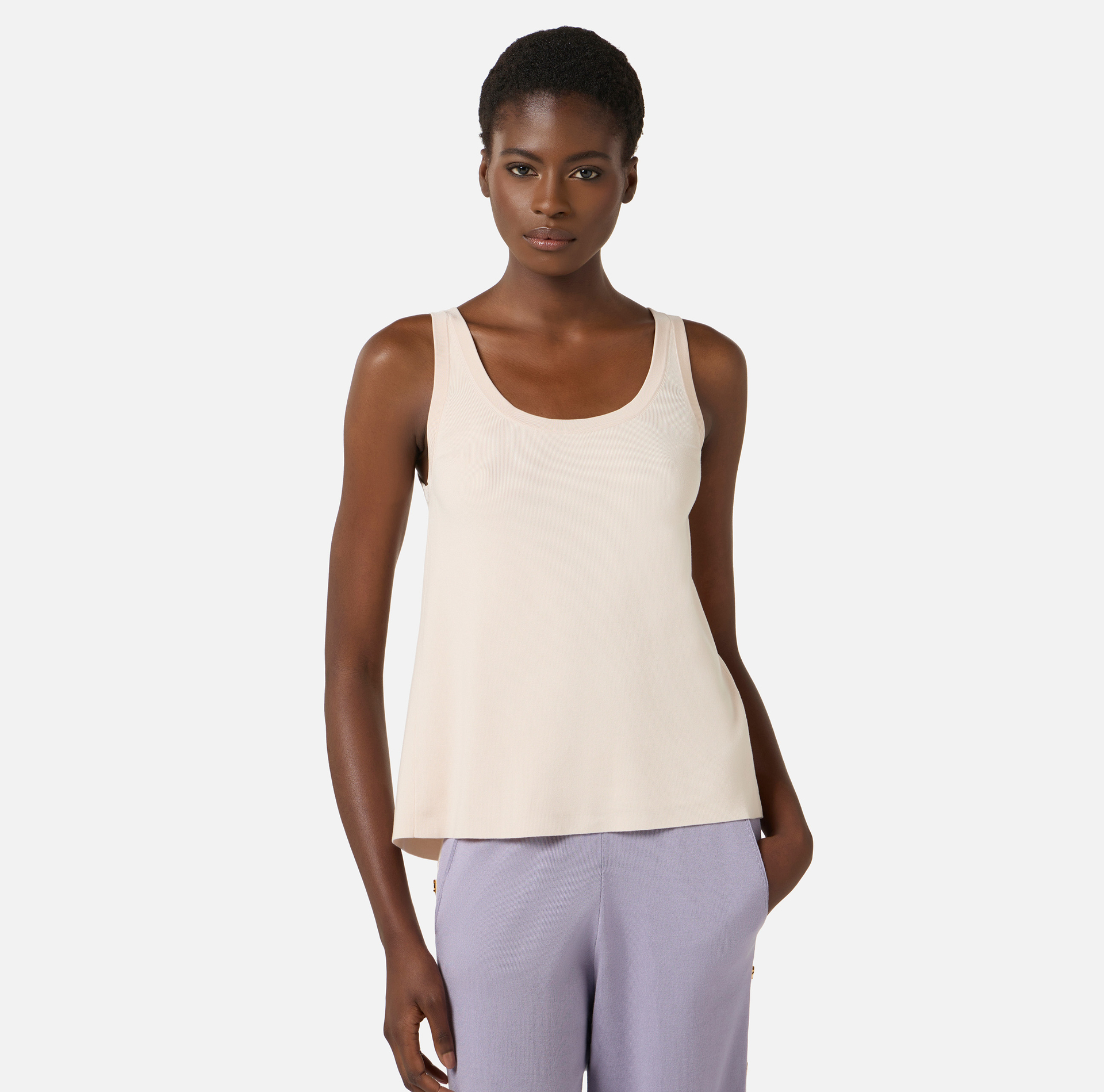 Knit fabric top with shiny viscose bands - Elisabetta Franchi