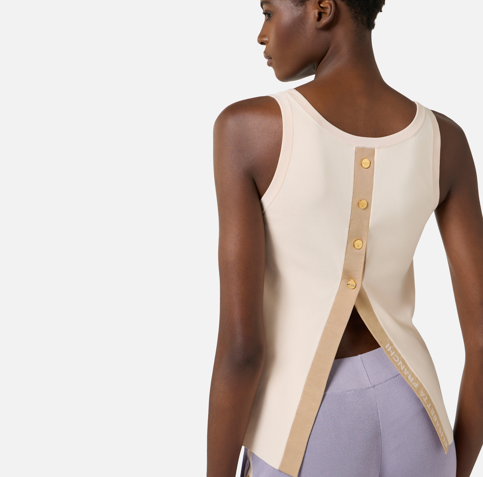 Knit fabric top with shiny viscose bands - Elisabetta Franchi