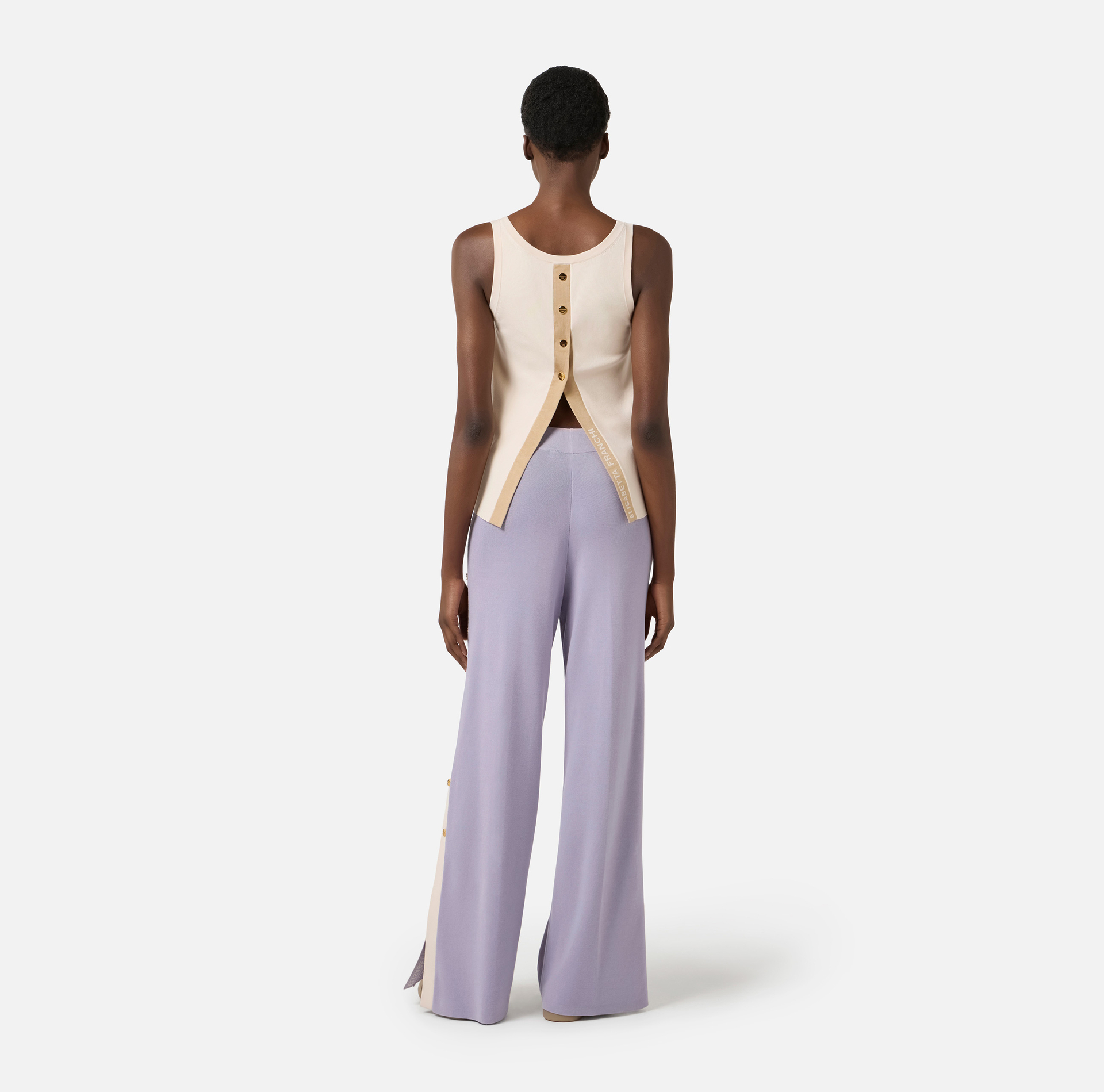 Knit fabric top with shiny viscose bands - Elisabetta Franchi