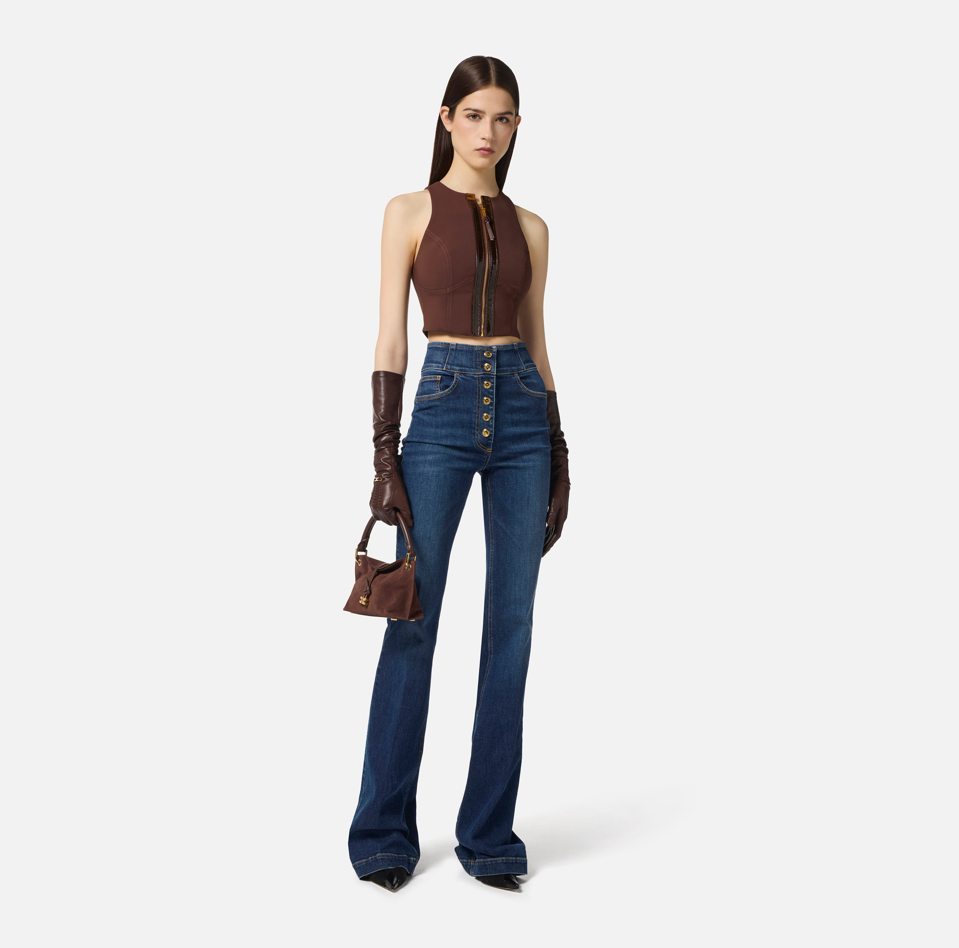 Top de doble crepé con detalles craquelé - Elisabetta Franchi