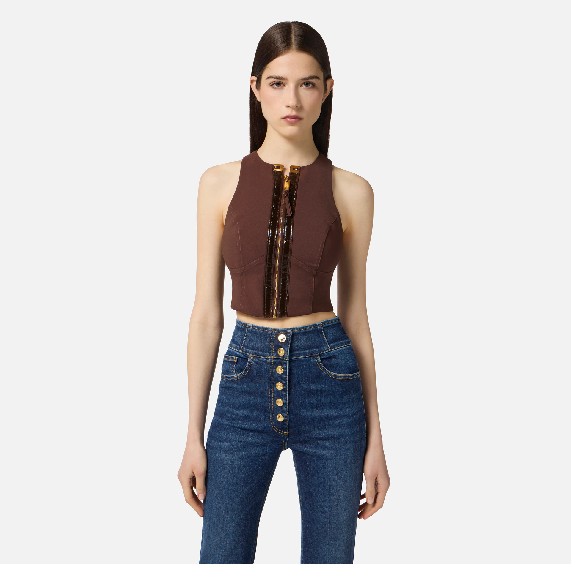 Top de doble crepé con detalles craquelé - Elisabetta Franchi