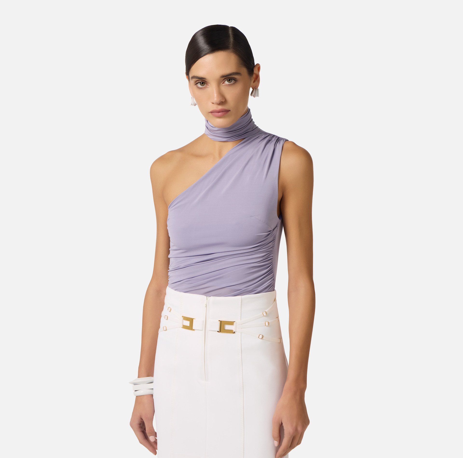 Top in jersey effetto goffrato