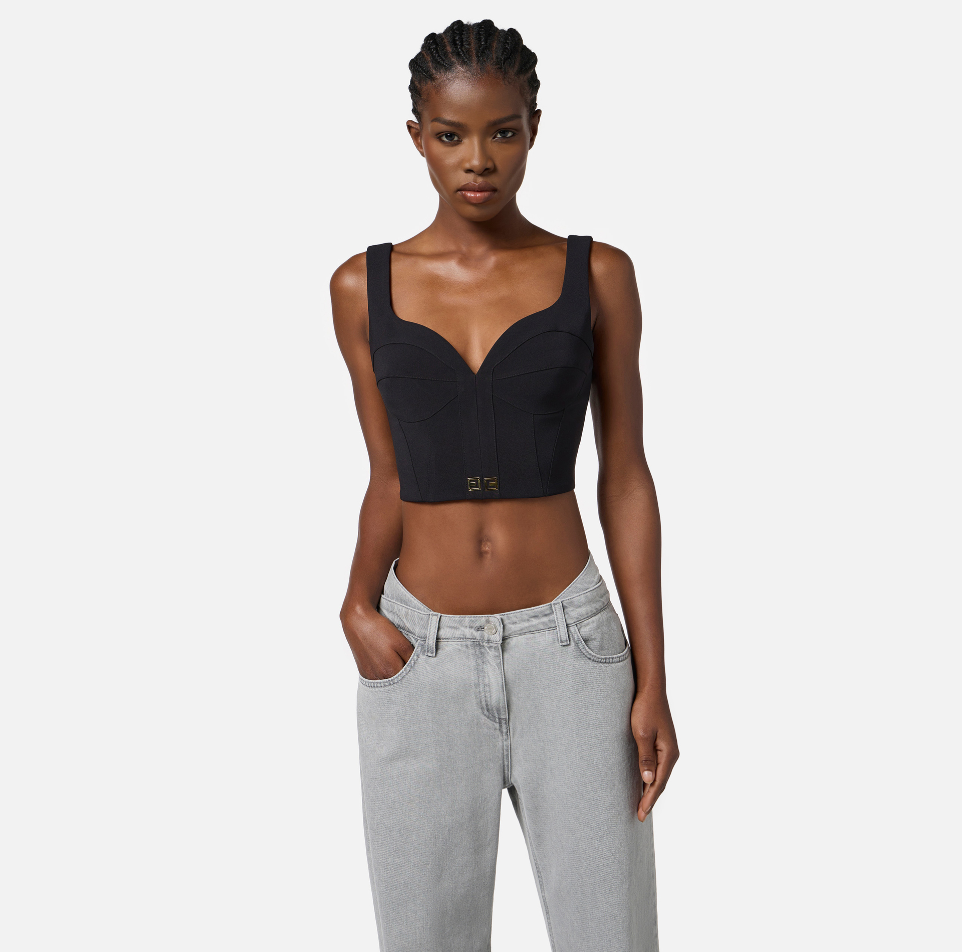 Top in lightweight crêpe fabric with logo details - Elisabetta Franchi