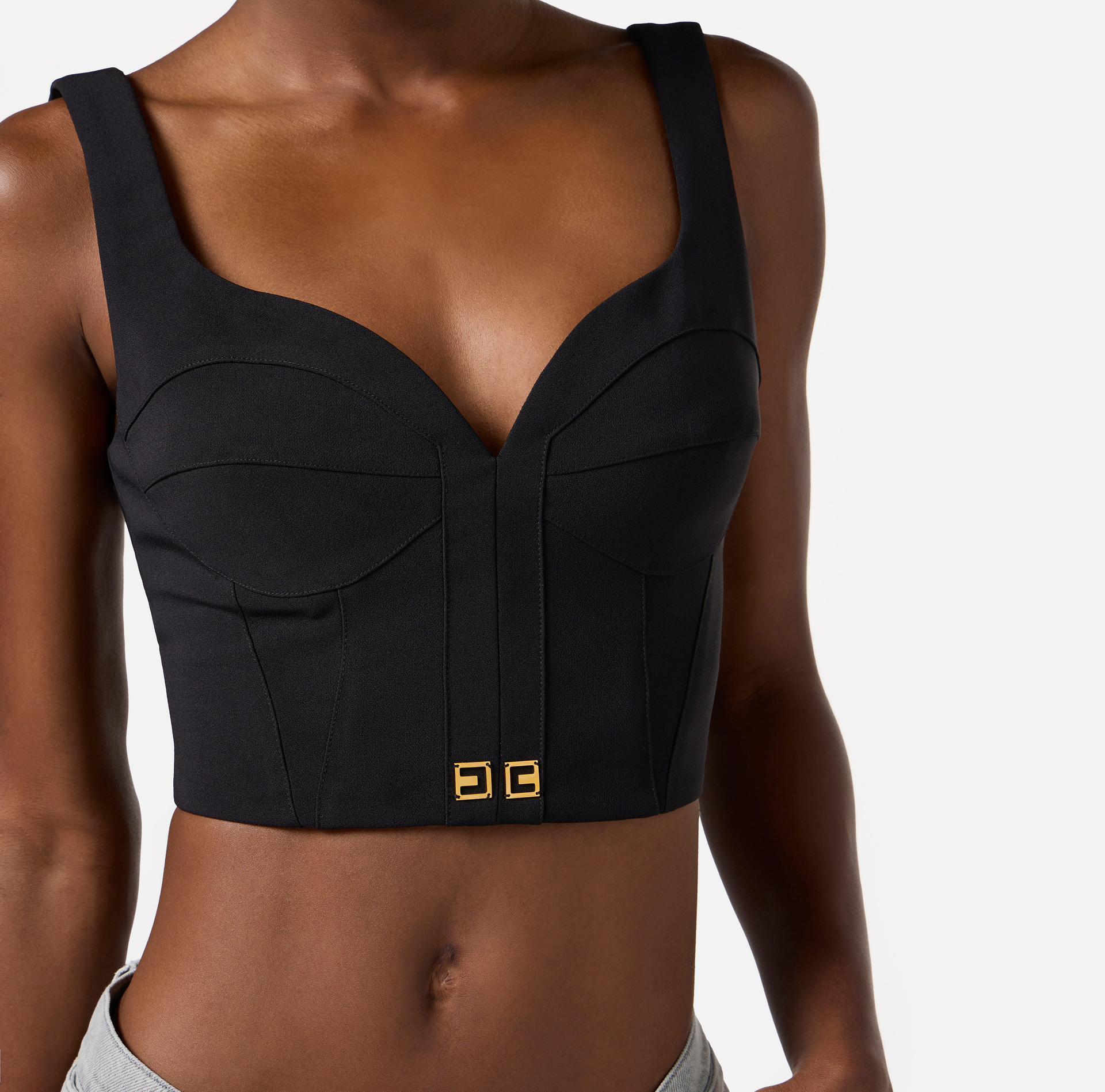 Top in lightweight crêpe fabric with logo details - Elisabetta Franchi
