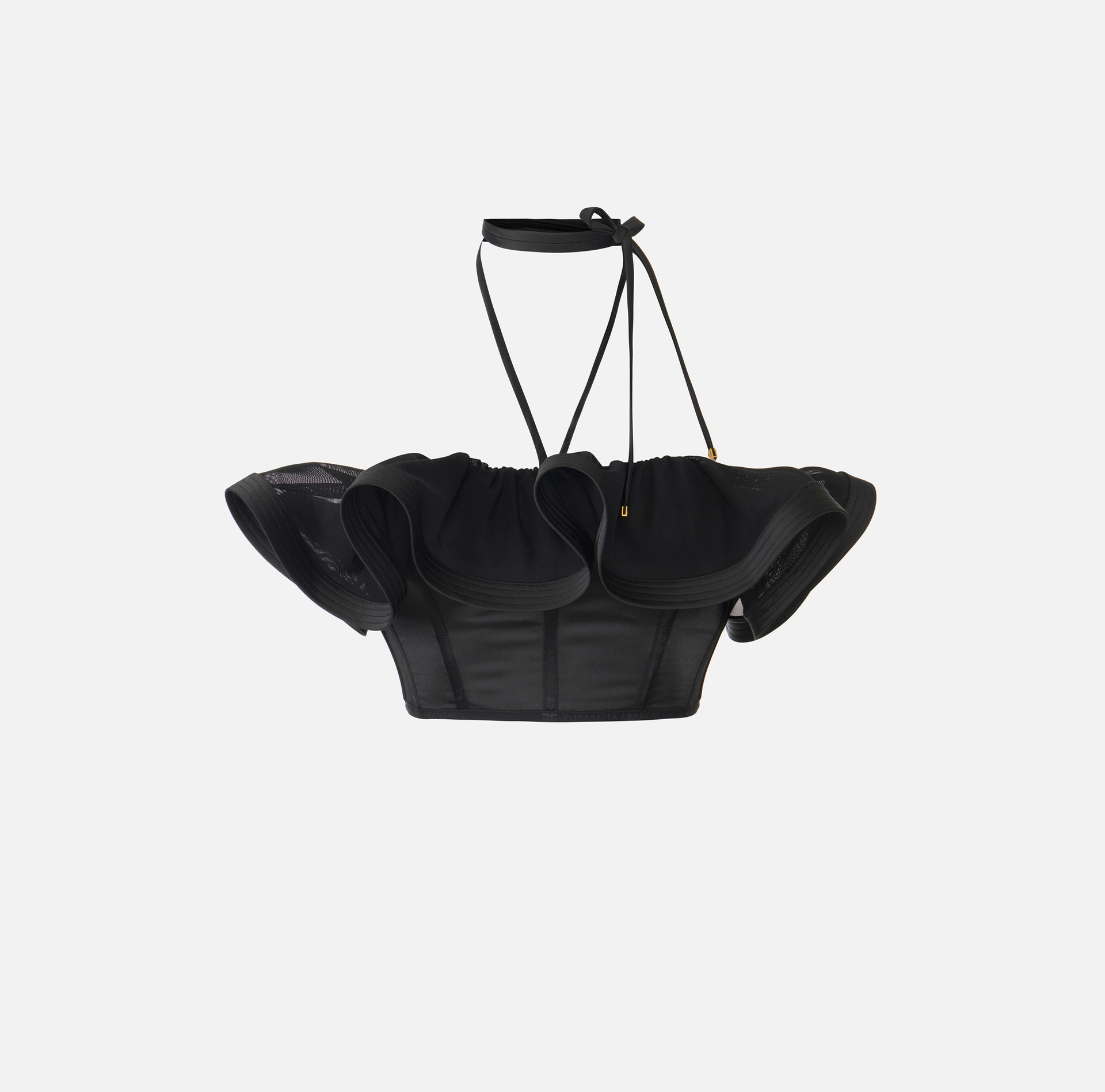 Top in raso con maxi ruche