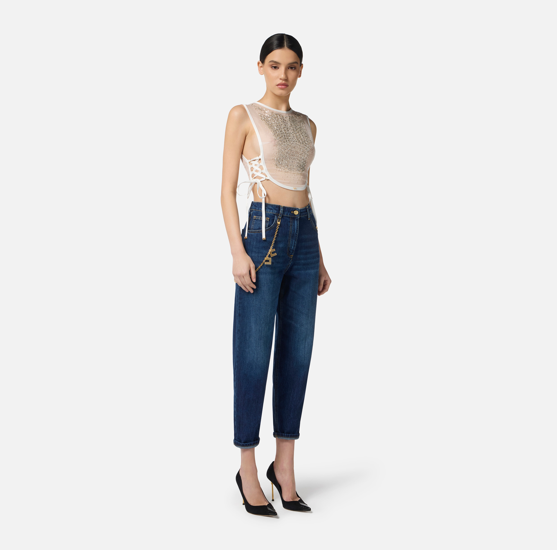 Plastron en organdi avec cristaux - Elisabetta Franchi