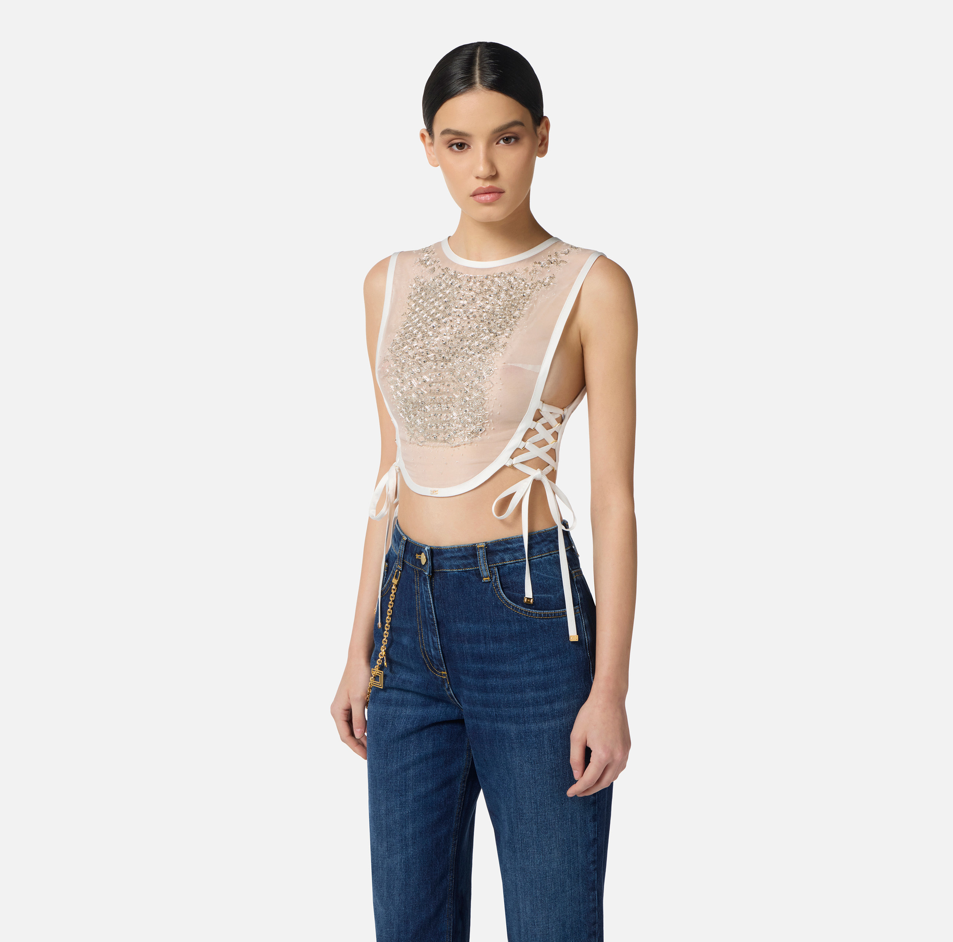 Plastron en organdi avec cristaux - Elisabetta Franchi