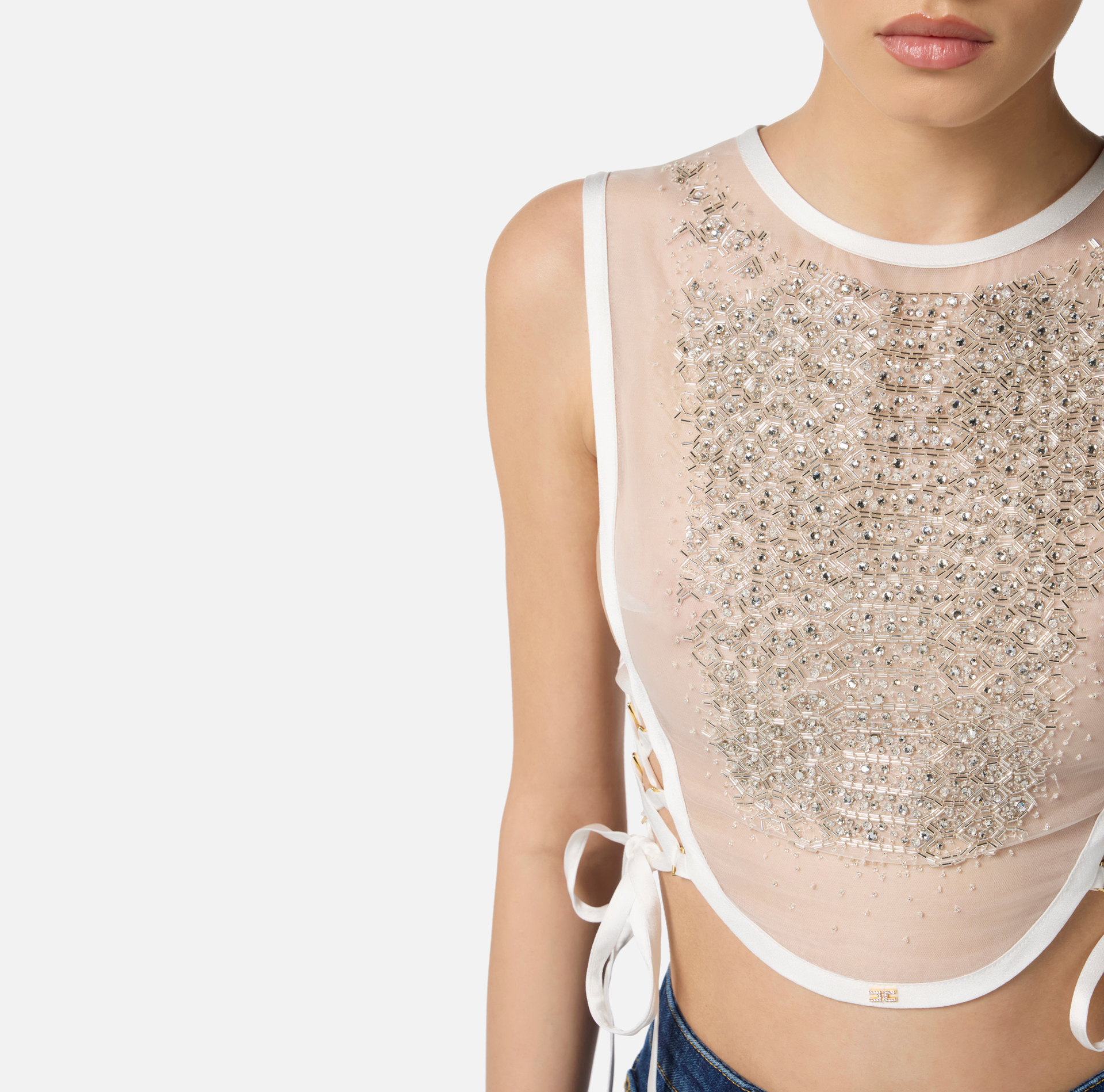 Plastron en organdi avec cristaux - Elisabetta Franchi