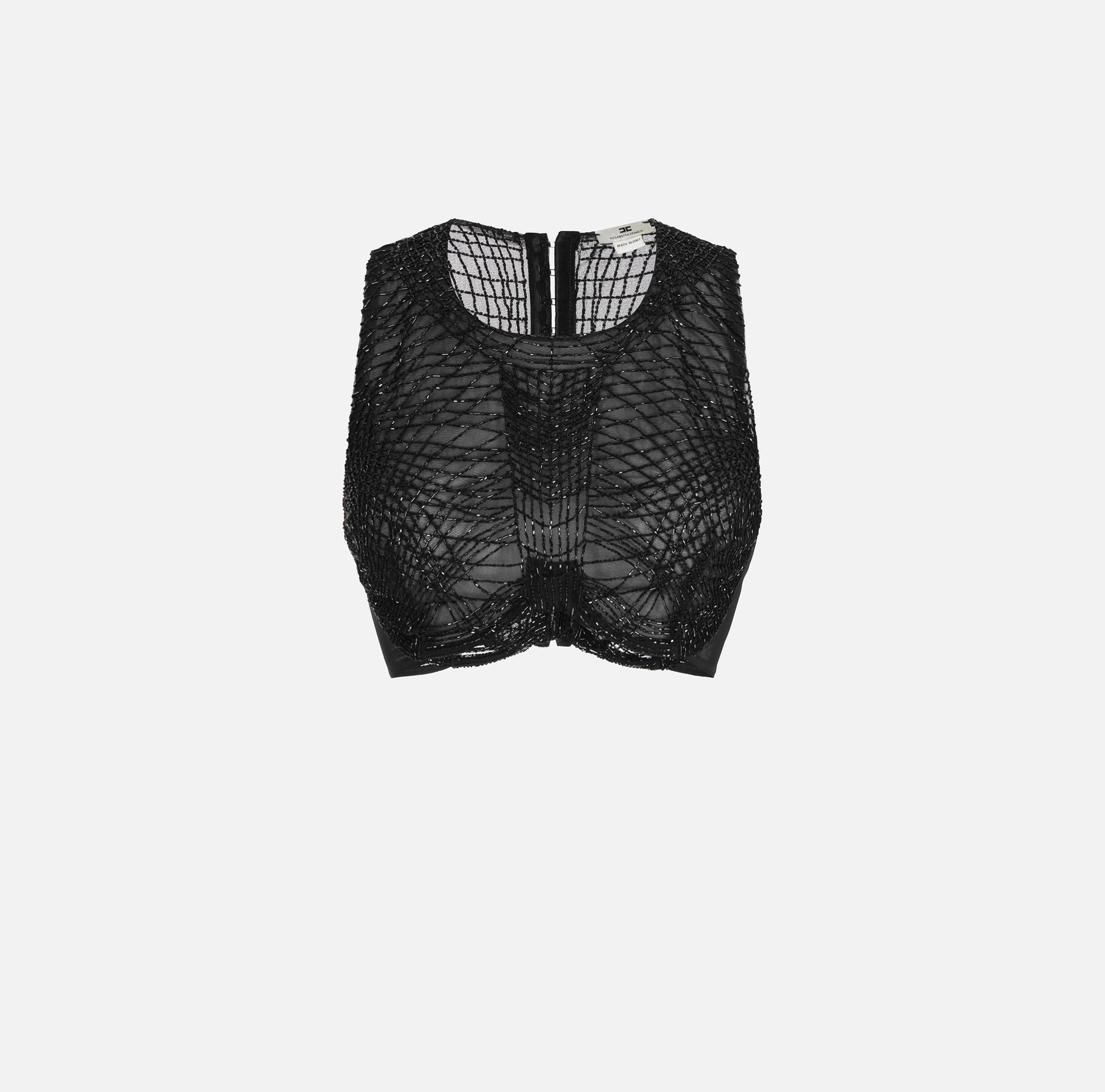 Top in tulle fabric with embroidered crystals - Elisabetta Franchi