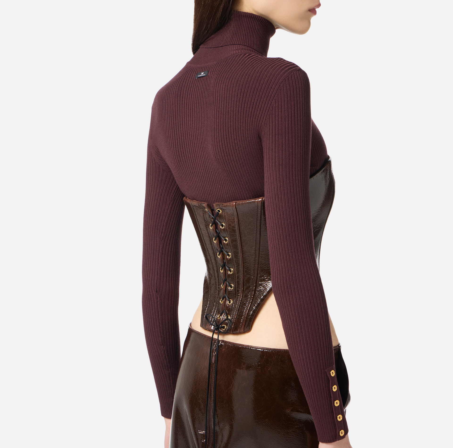 Bustier top in coated cloth fabric with zip - Elisabetta Franchi
