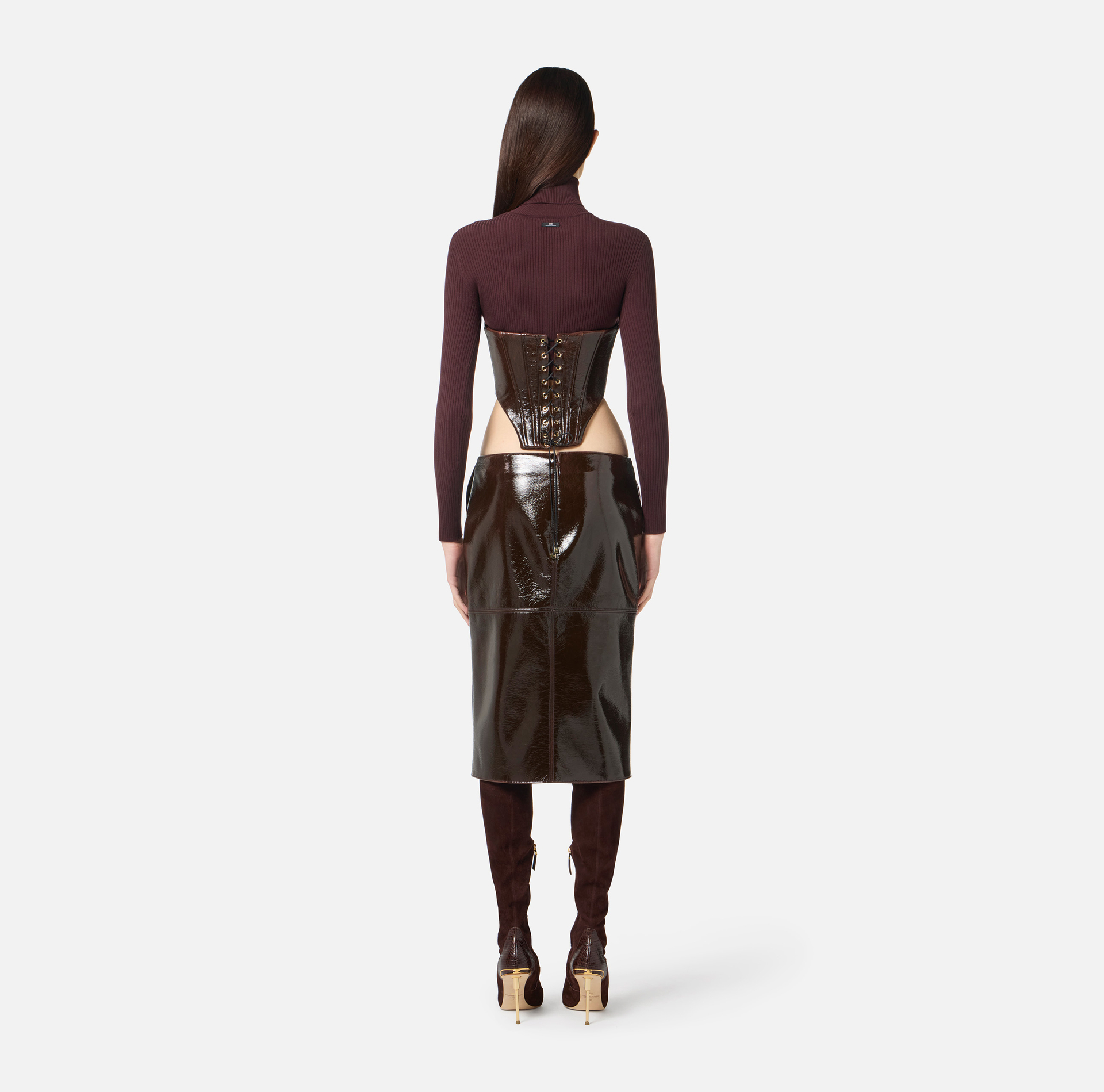 Bustier top in coated cloth fabric with zip - Elisabetta Franchi