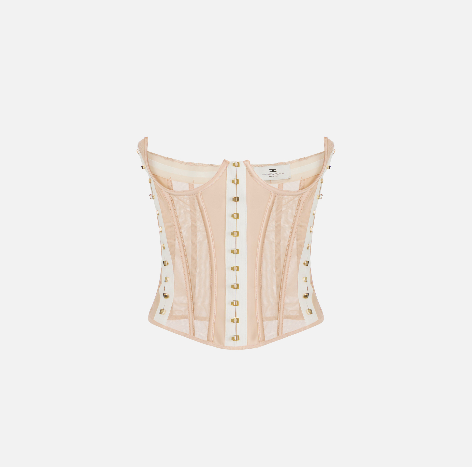Top bustier in tessuto bielastico e tulle