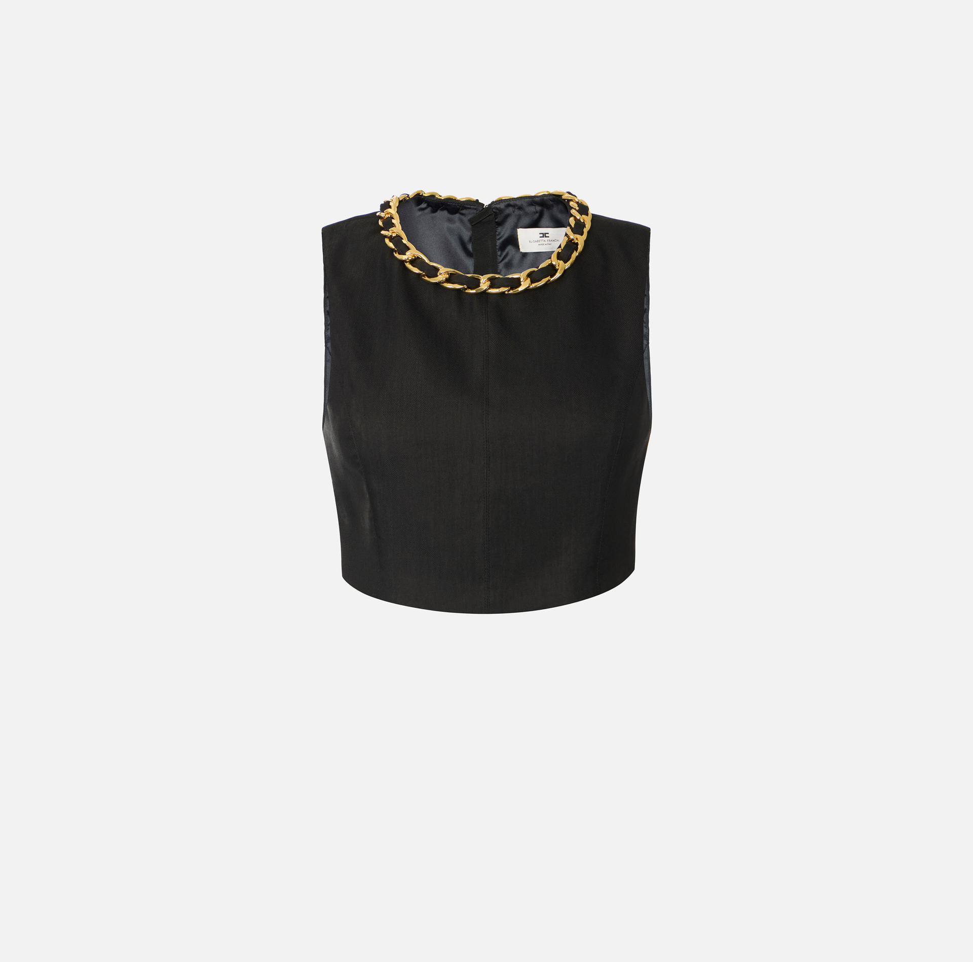 Top in misto lino con catena gioiello