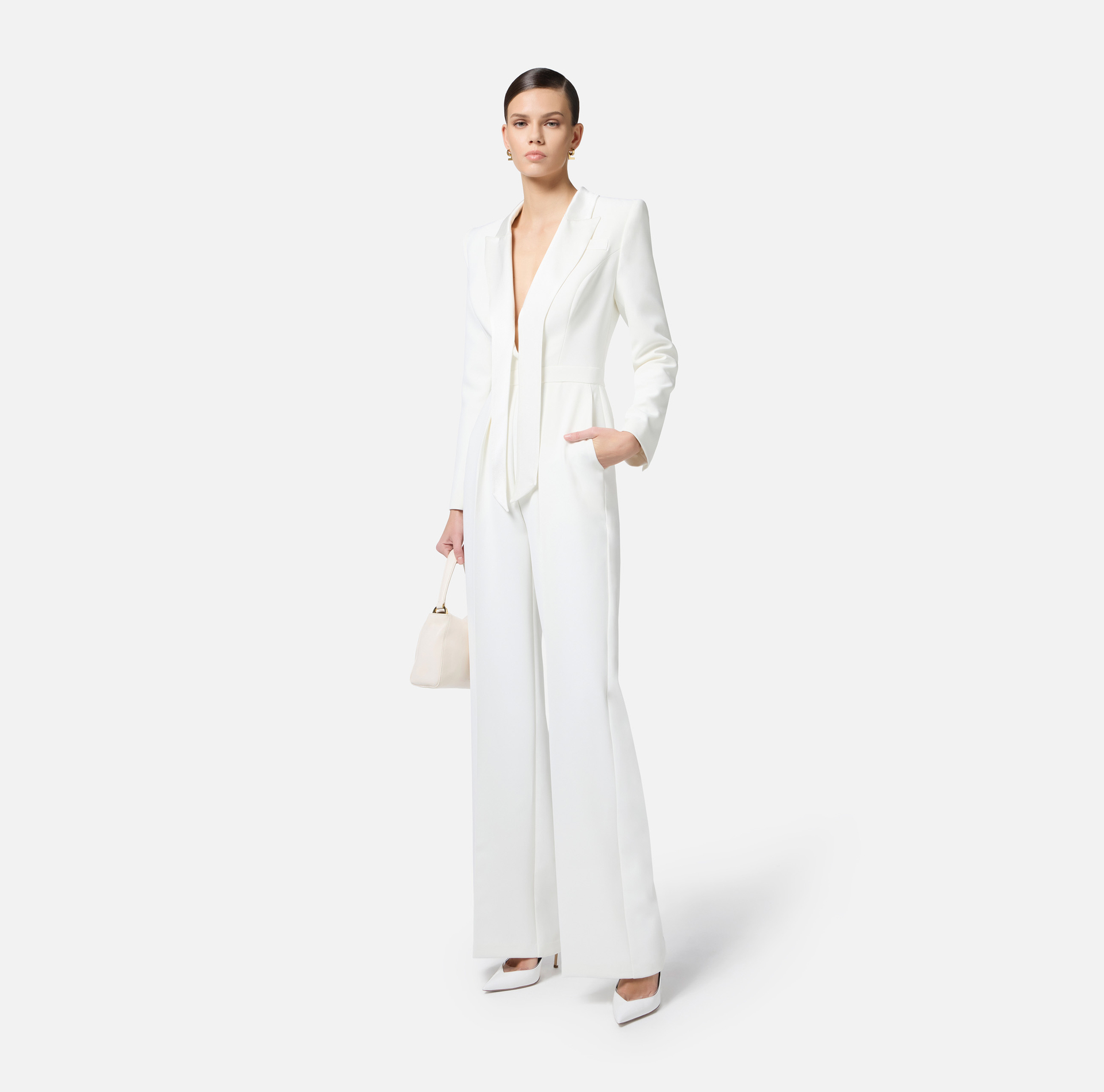 Crêpe tuxedo jumpsuit with satin lapels - Elisabetta Franchi