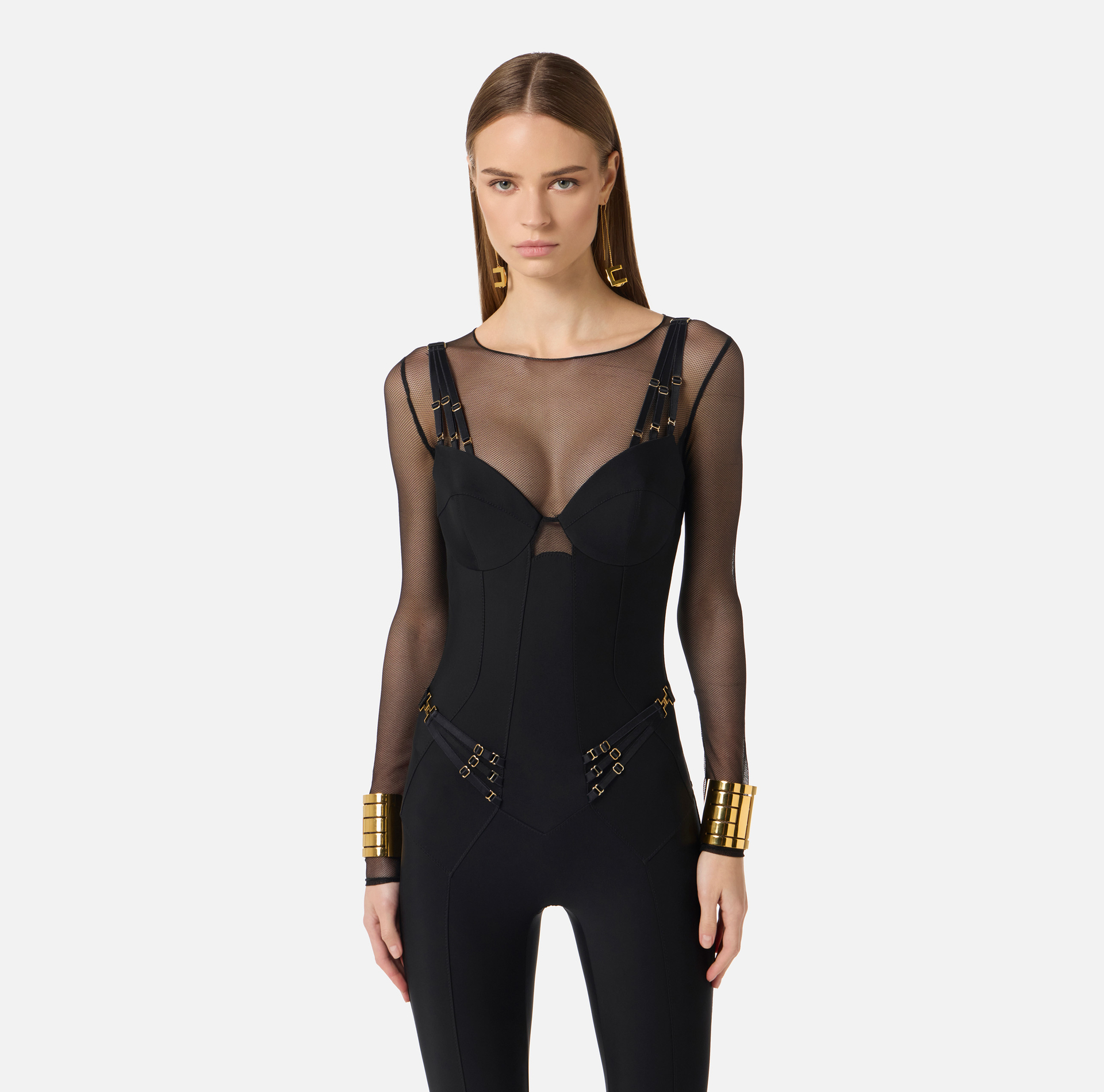 Kombinezon z dżerseju i tiulu z elastycznymi wstawkami - Elisabetta Franchi