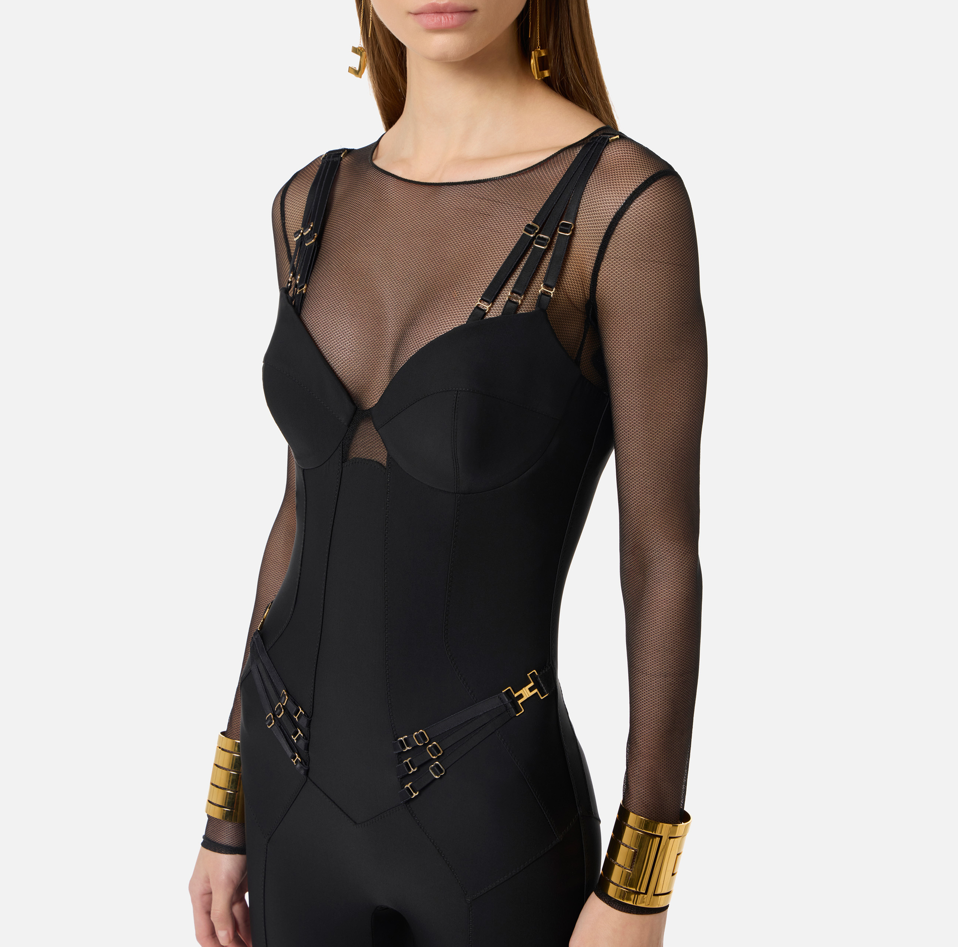 Kombinezon z dżerseju i tiulu z elastycznymi wstawkami - Elisabetta Franchi