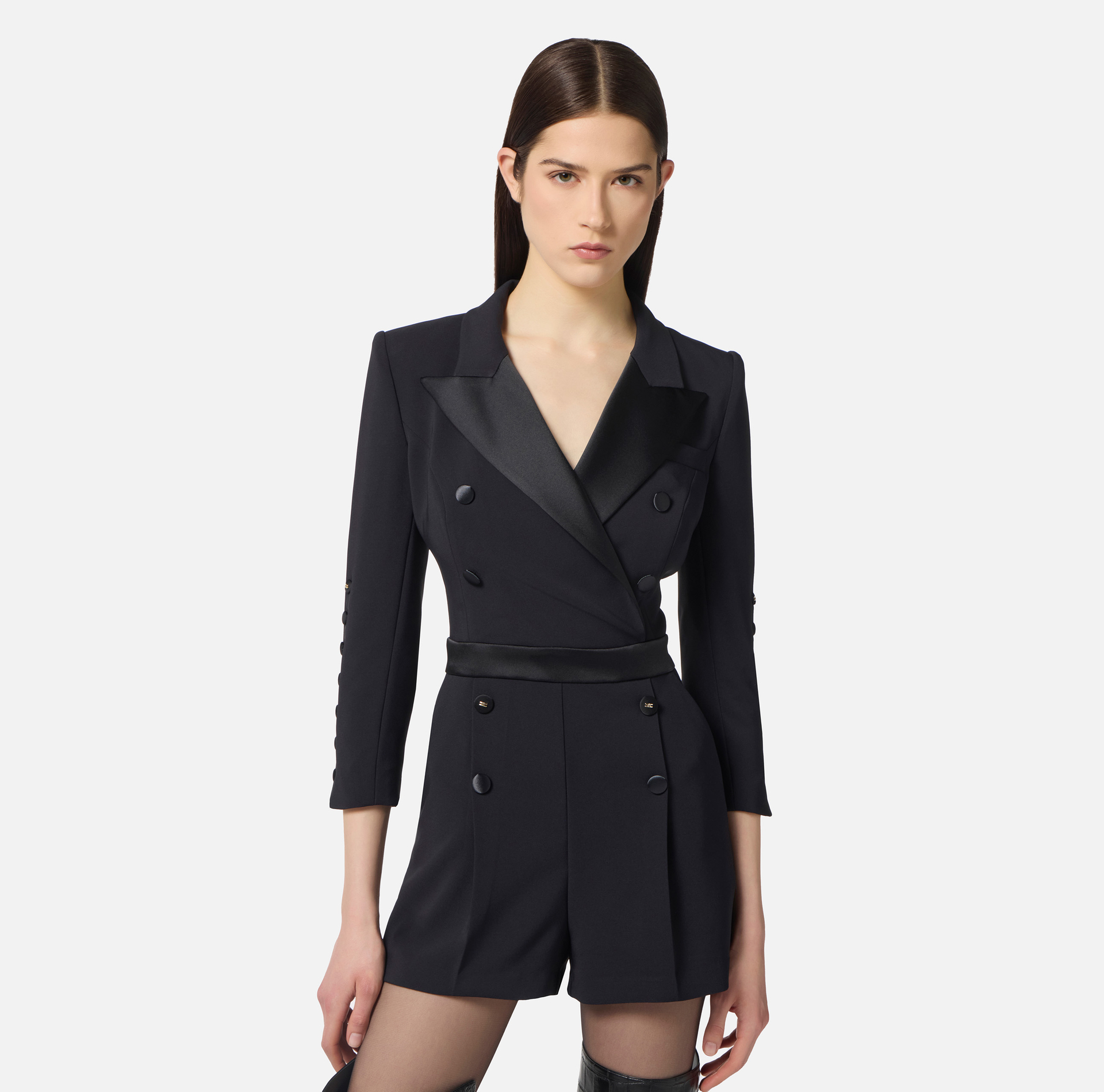 Mono de crepé ligero con detalles esmoquin - Elisabetta Franchi
