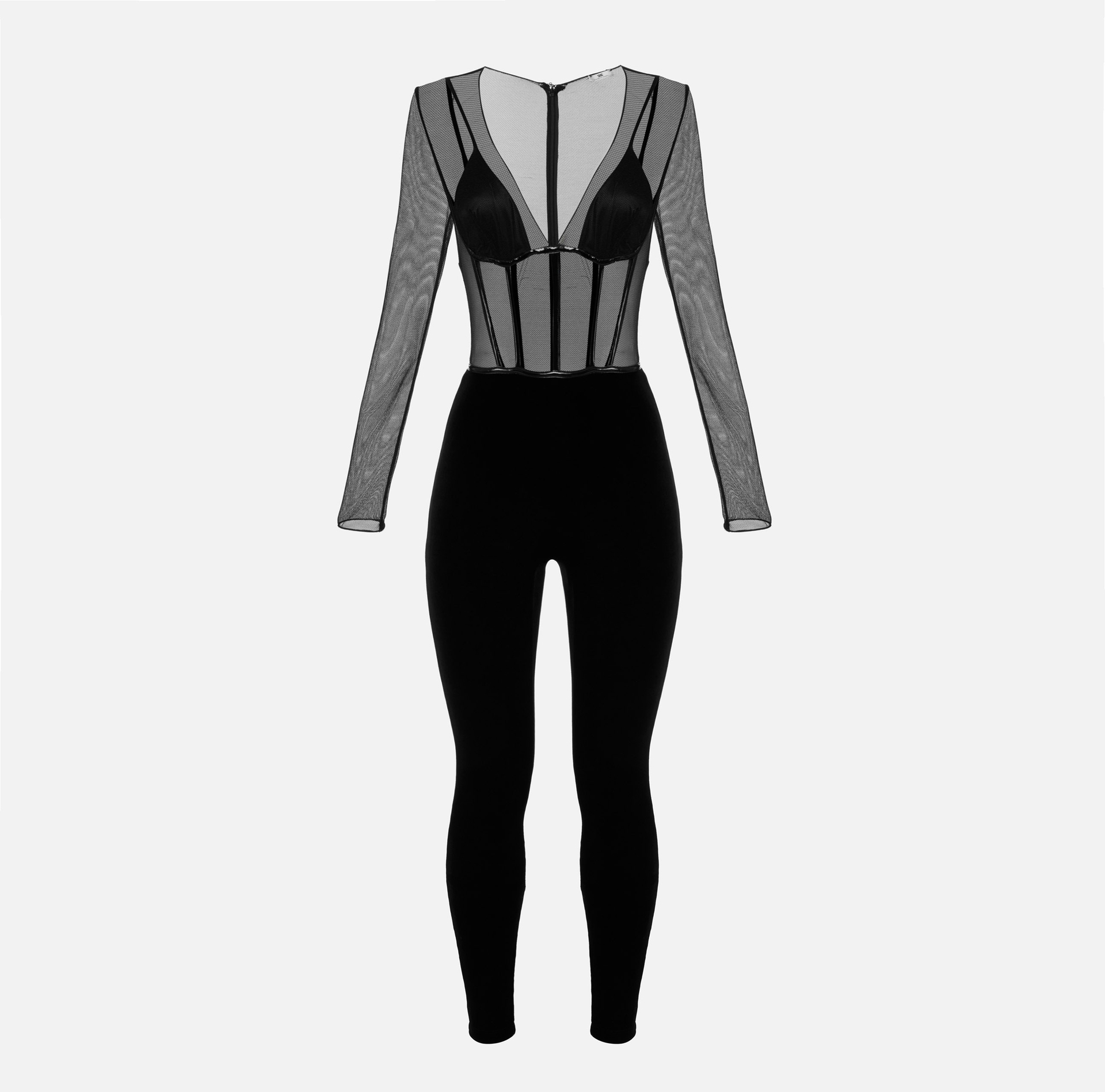 Jumpsuit in tulle and velvet fabrics with vinyl details - Elisabetta Franchi