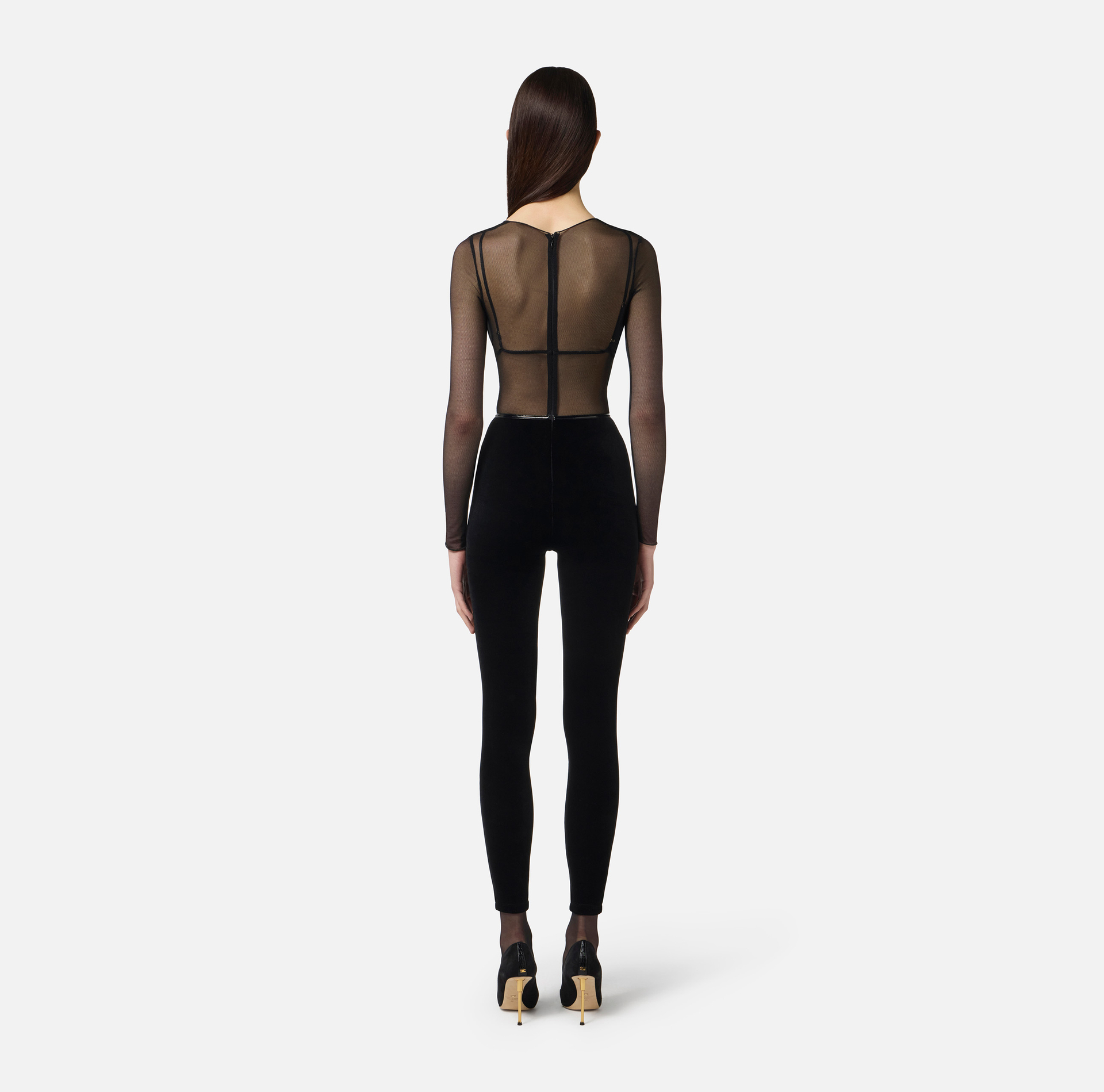 Jumpsuit in tulle and velvet fabrics with vinyl details - Elisabetta Franchi