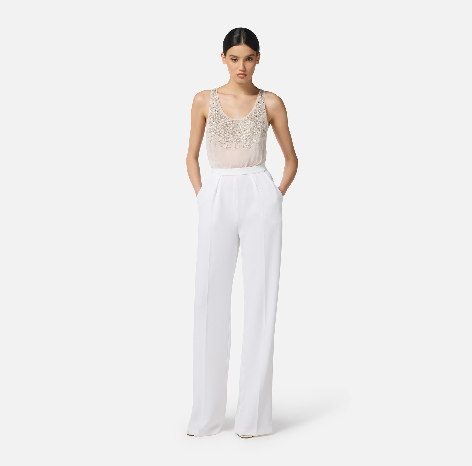 Jumpsuit in georgette and crêpe fabrics with crystals - Elisabetta Franchi