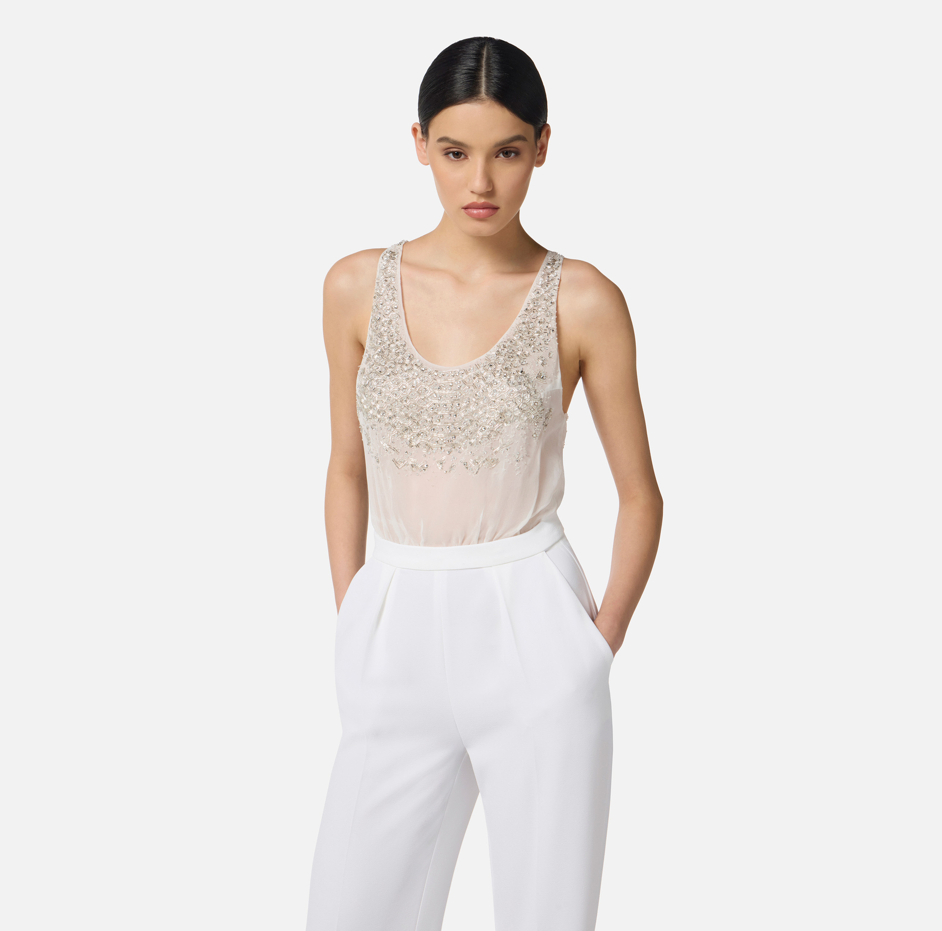 Jumpsuit in georgette and crêpe fabrics with crystals - Elisabetta Franchi
