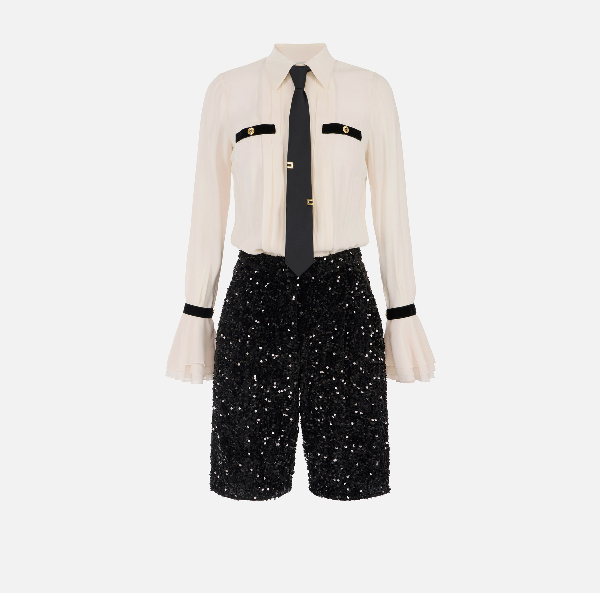 Tuta in georgette e paillettes con cravatta - Elisabetta Franchi