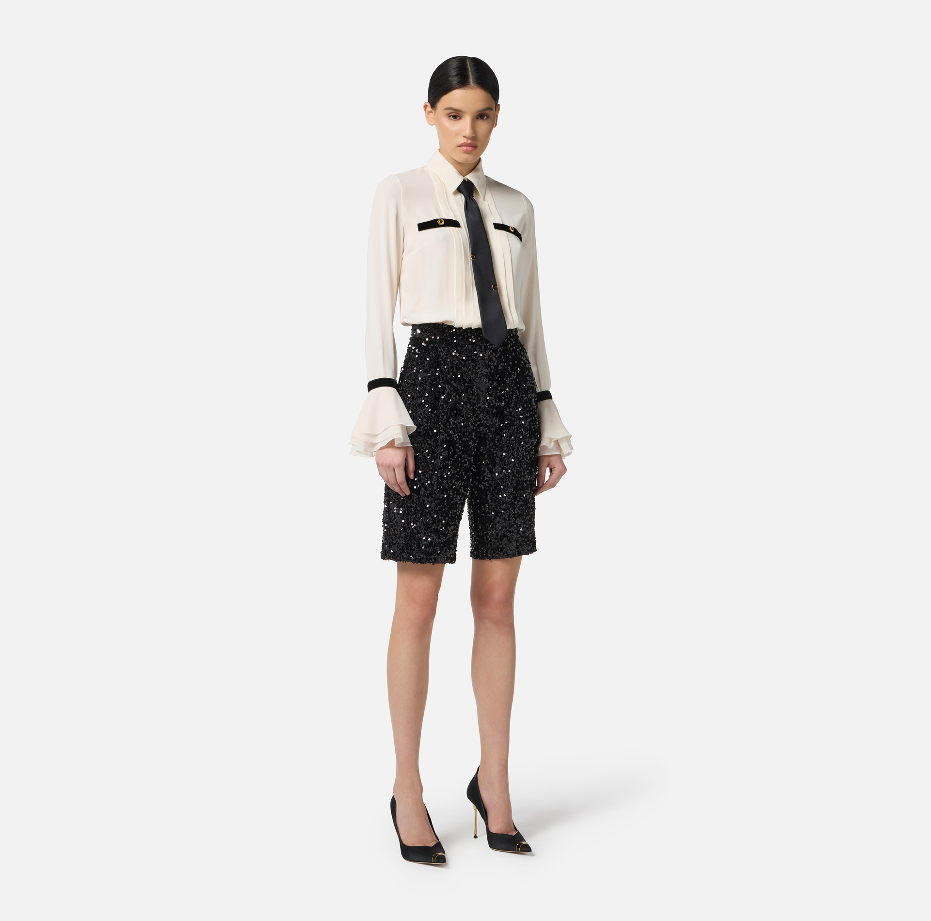 Tuta in georgette e paillettes con cravatta - Elisabetta Franchi