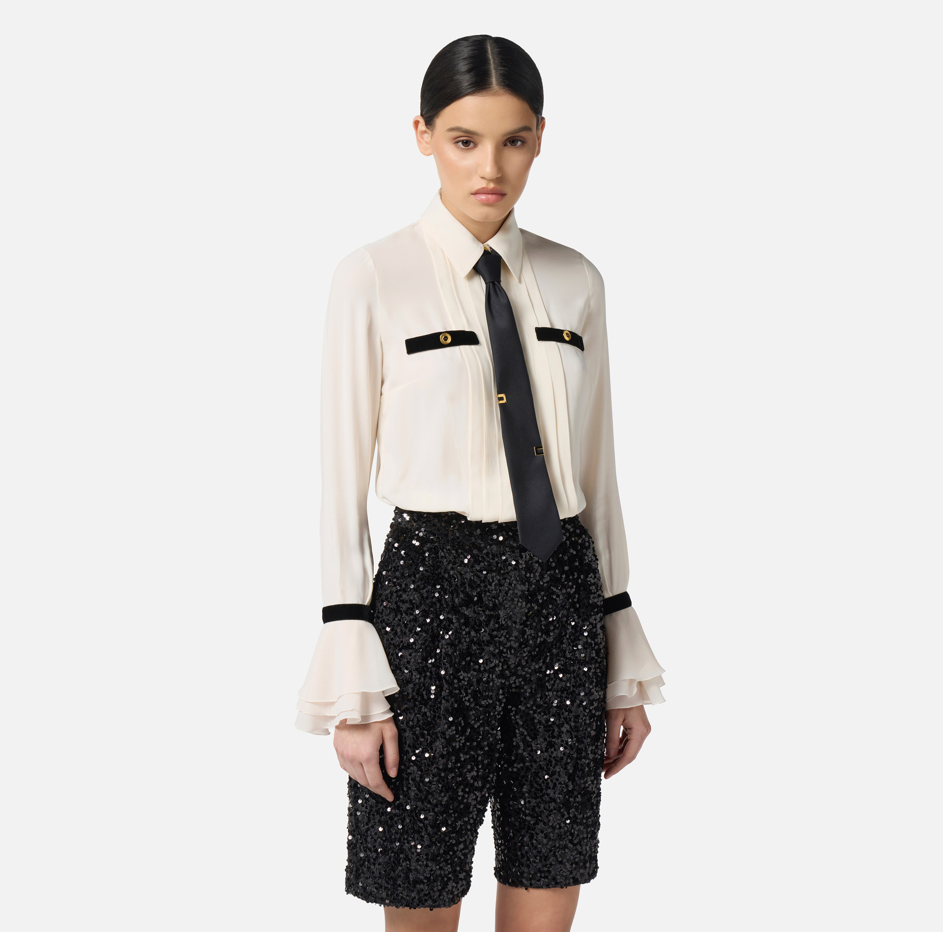 Tuta in georgette e paillettes con cravatta - Elisabetta Franchi