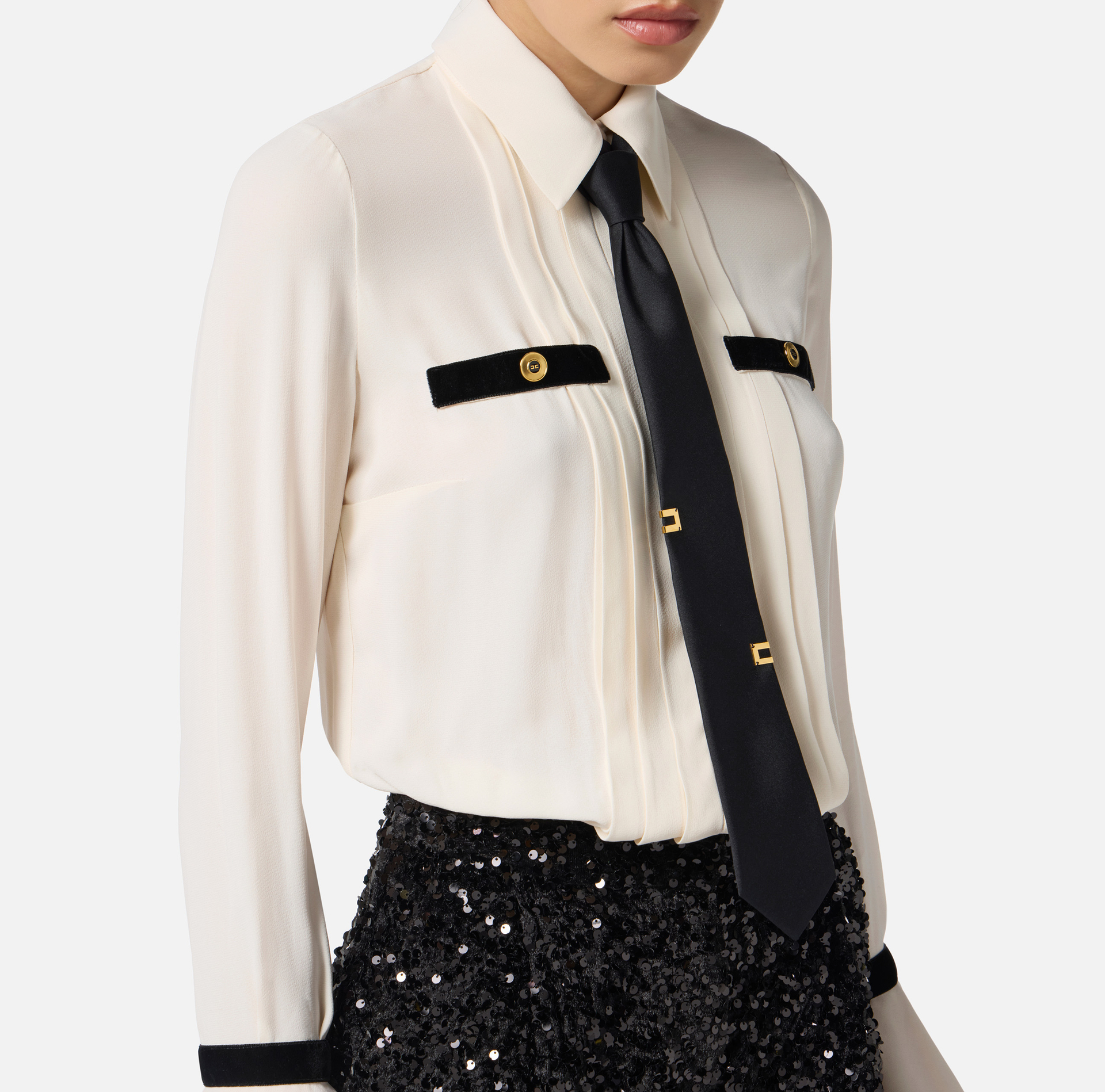 Tuta in georgette e paillettes con cravatta - Elisabetta Franchi