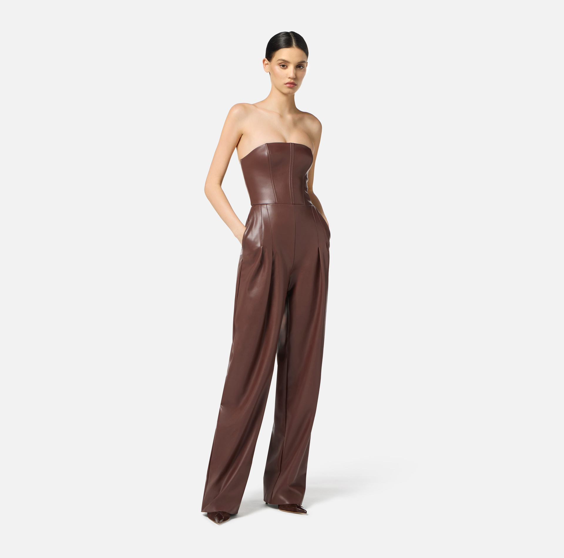 Bustier jumpsuit with nappa leather texture - Elisabetta Franchi