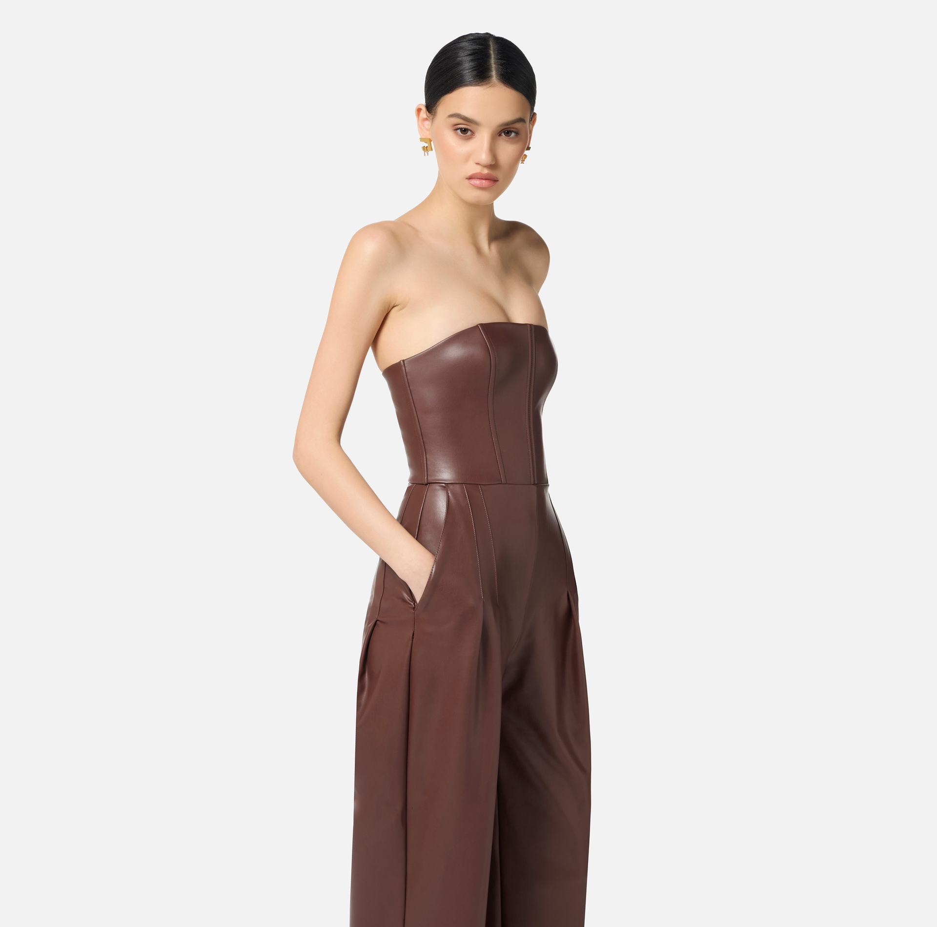 Bustier jumpsuit with nappa leather texture - Elisabetta Franchi