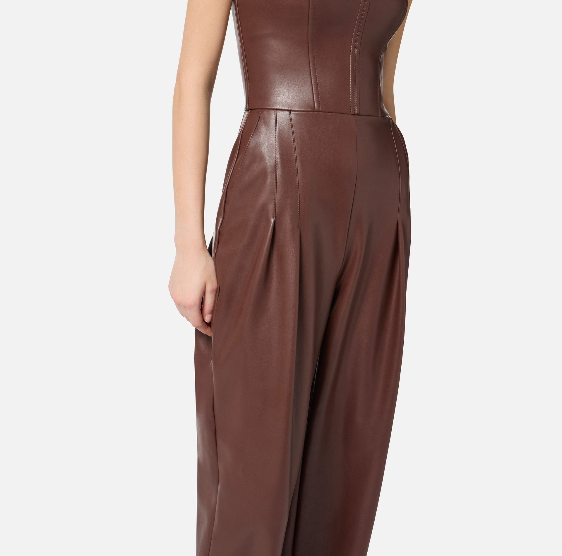 Bustier jumpsuit with nappa leather texture - Elisabetta Franchi