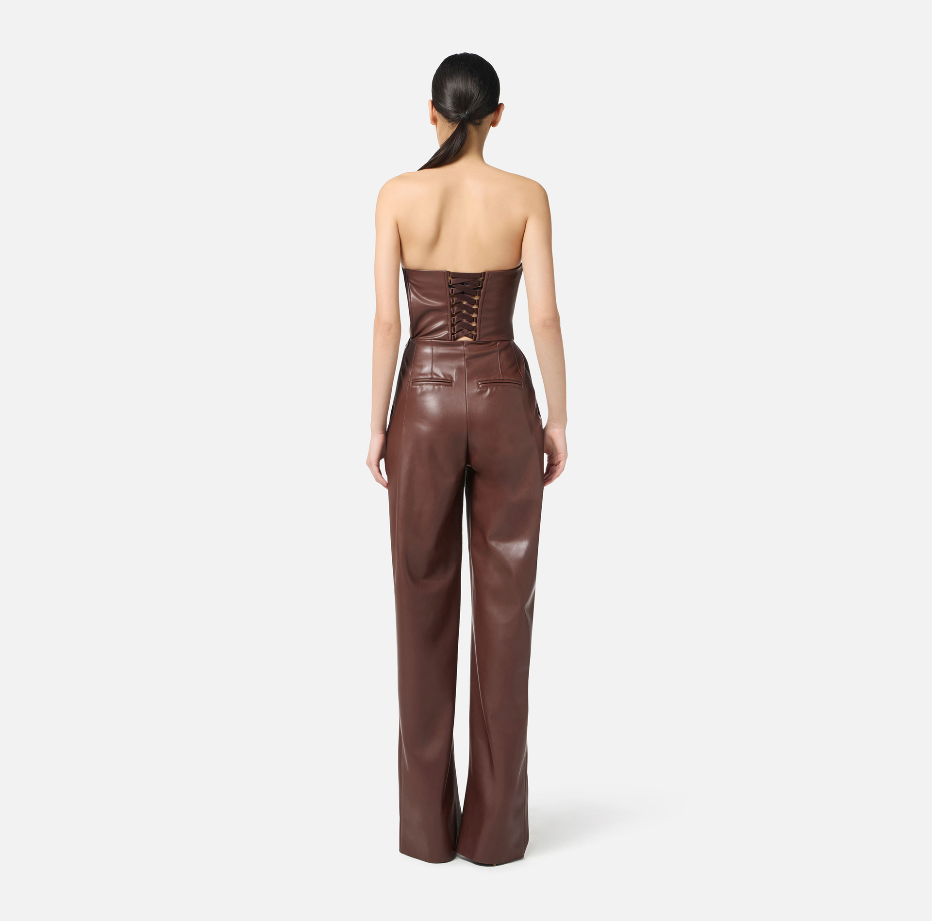 Bustier jumpsuit with nappa leather texture - Elisabetta Franchi