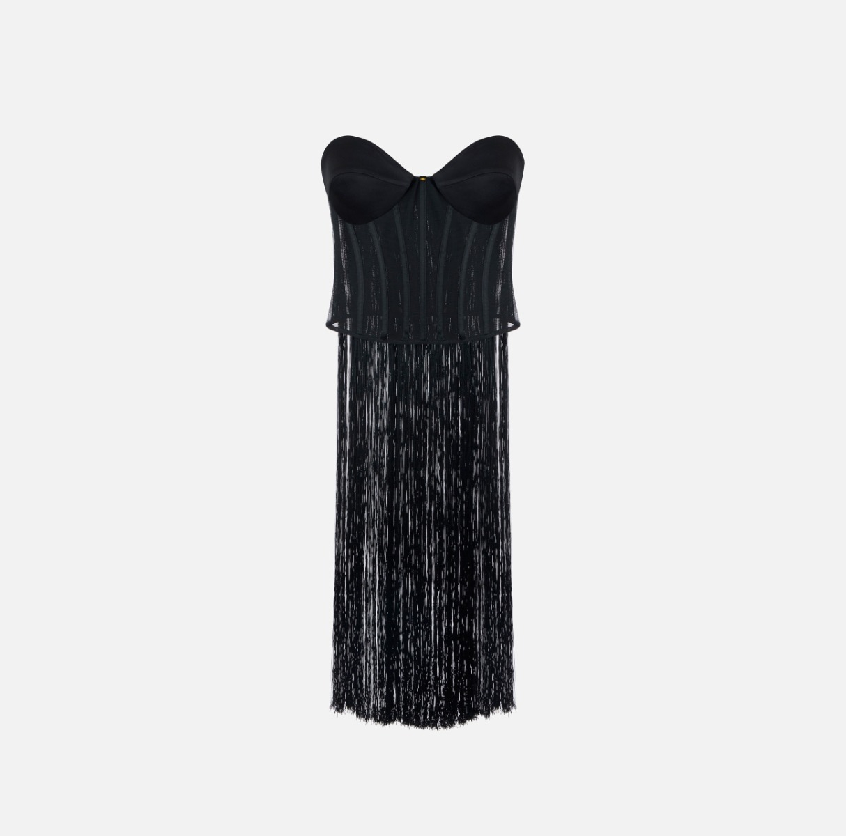 Top bustier in tulle con frange