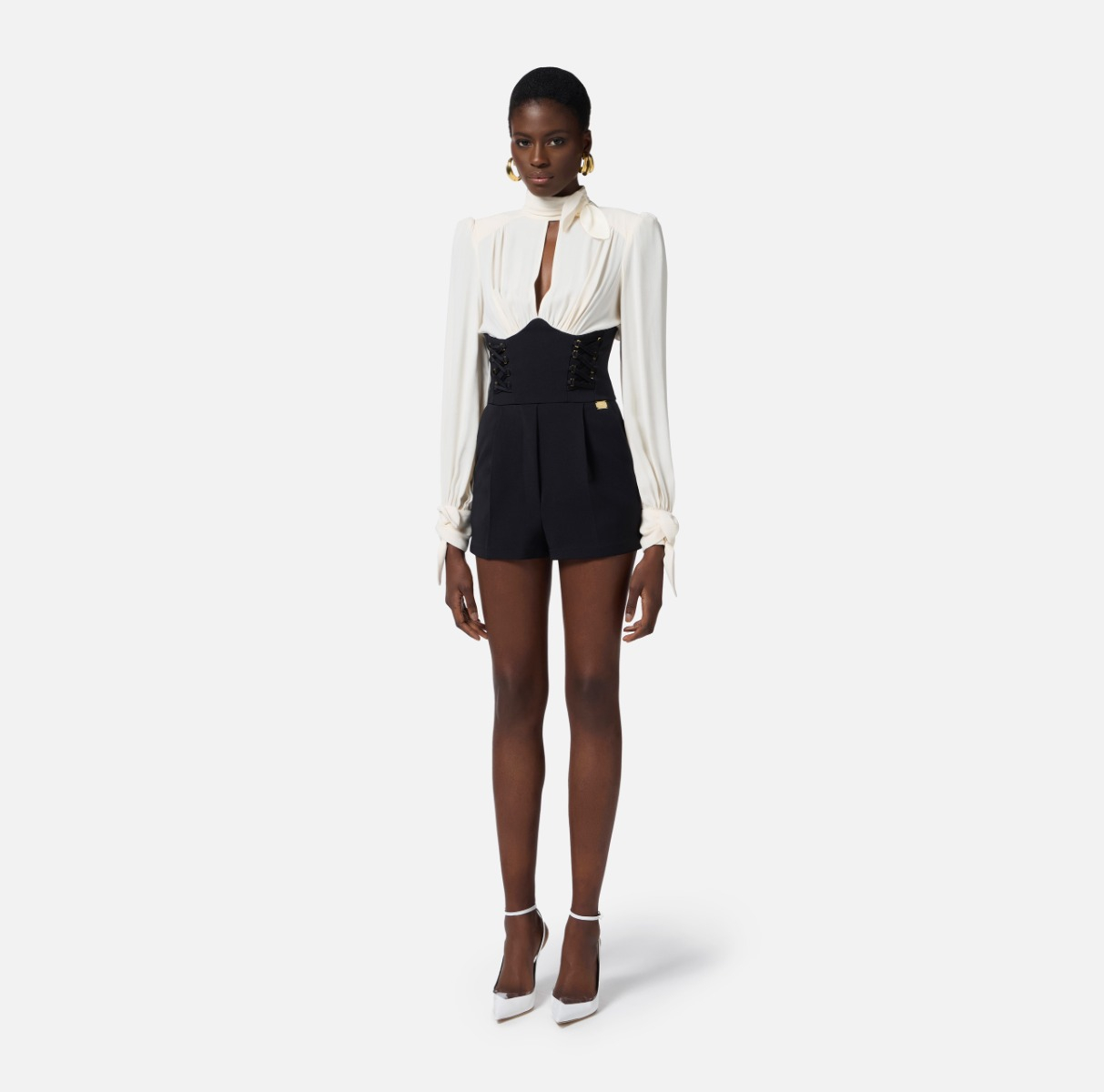 Tuta in crêpe e georgette con lacci criss-cross - Elisabetta Franchi